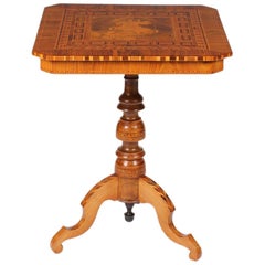 Sorrento Side Table with Marquetry of Saint George, Italy, Walnut, 19th Century