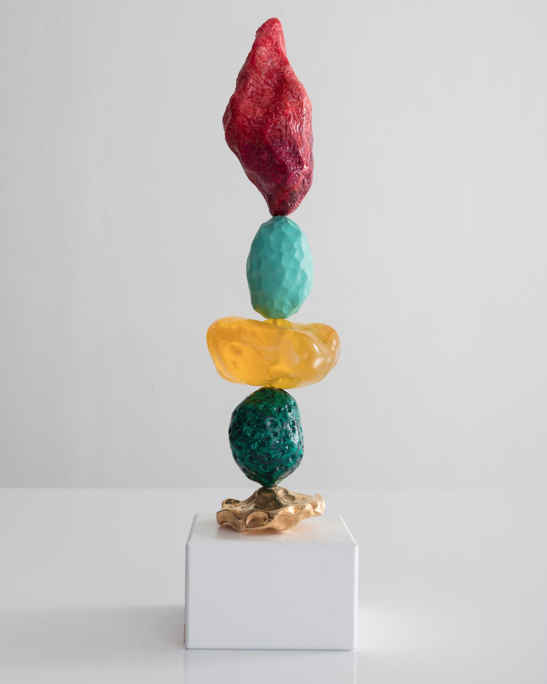 Sorrento TOTEM sculpture. Hand-sculpted in clay and cast-resin with a hand painted wooden base. Designed and made by Ashley Hicks, England, 2018.
 