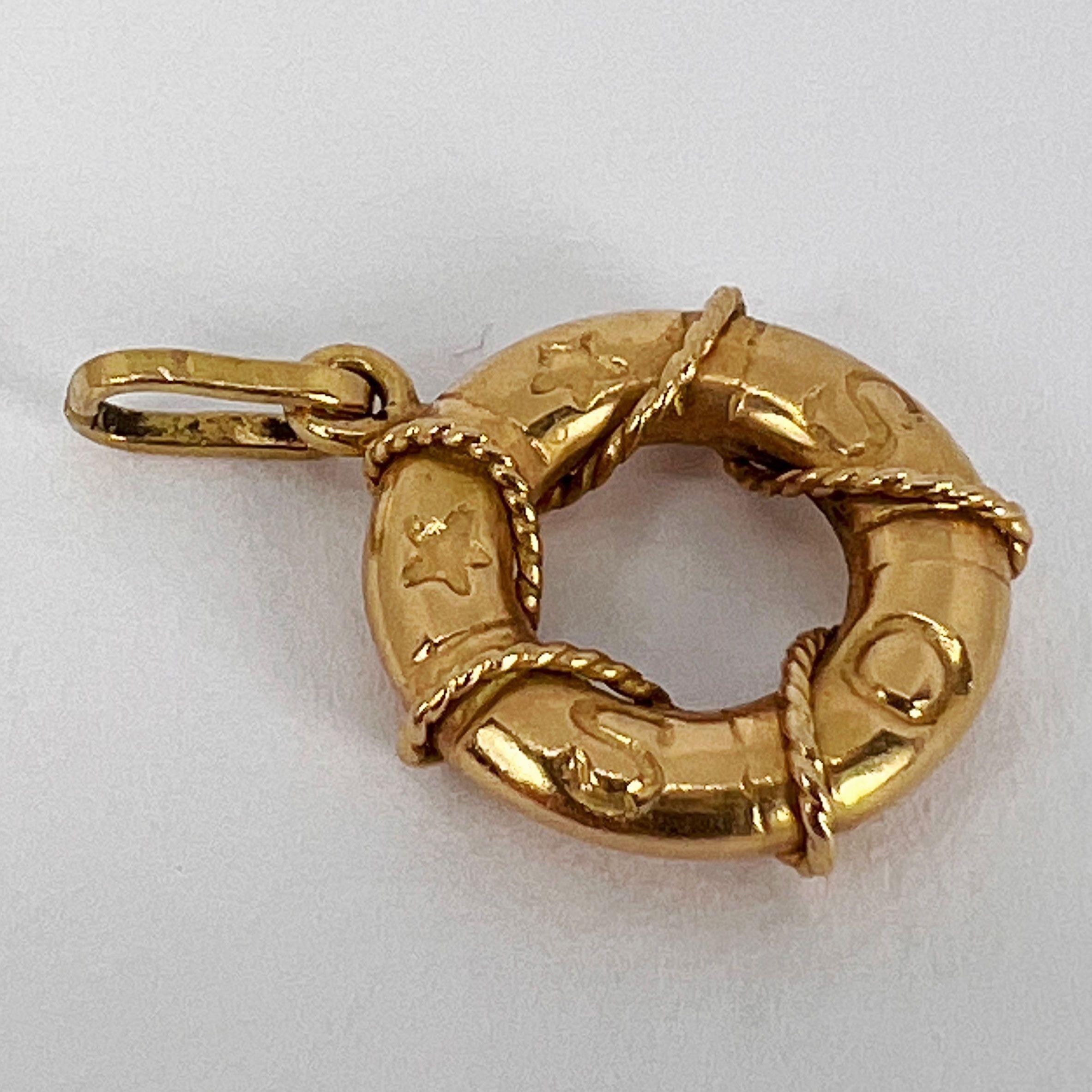 SOS Life Preserver 18K Yellow Gold Charm Pendant For Sale 5