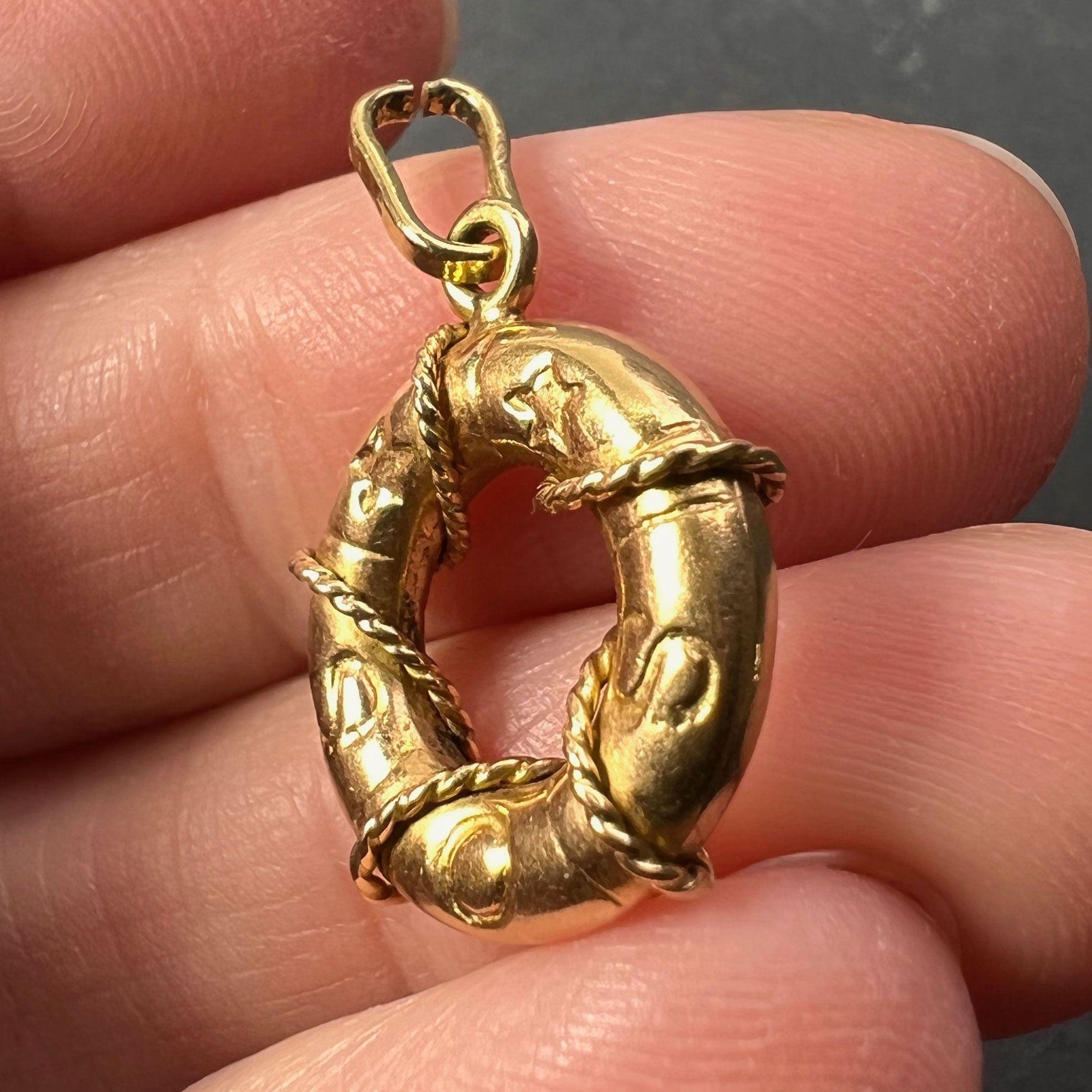 SOS Life Preserver 18K Yellow Gold Charm Pendant In Good Condition For Sale In London, GB