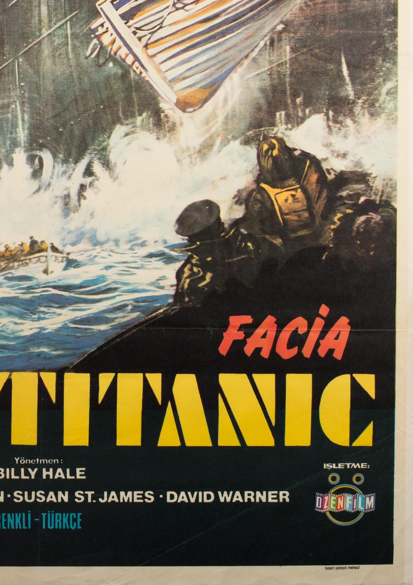The original Turkish poster for S.O.S. Titanic features wonderfully powerful and dramatic artwork.

Originally folded (as issued) but stored flat for a long time and fold-lines barely noticeable. Will be sent rolled.
