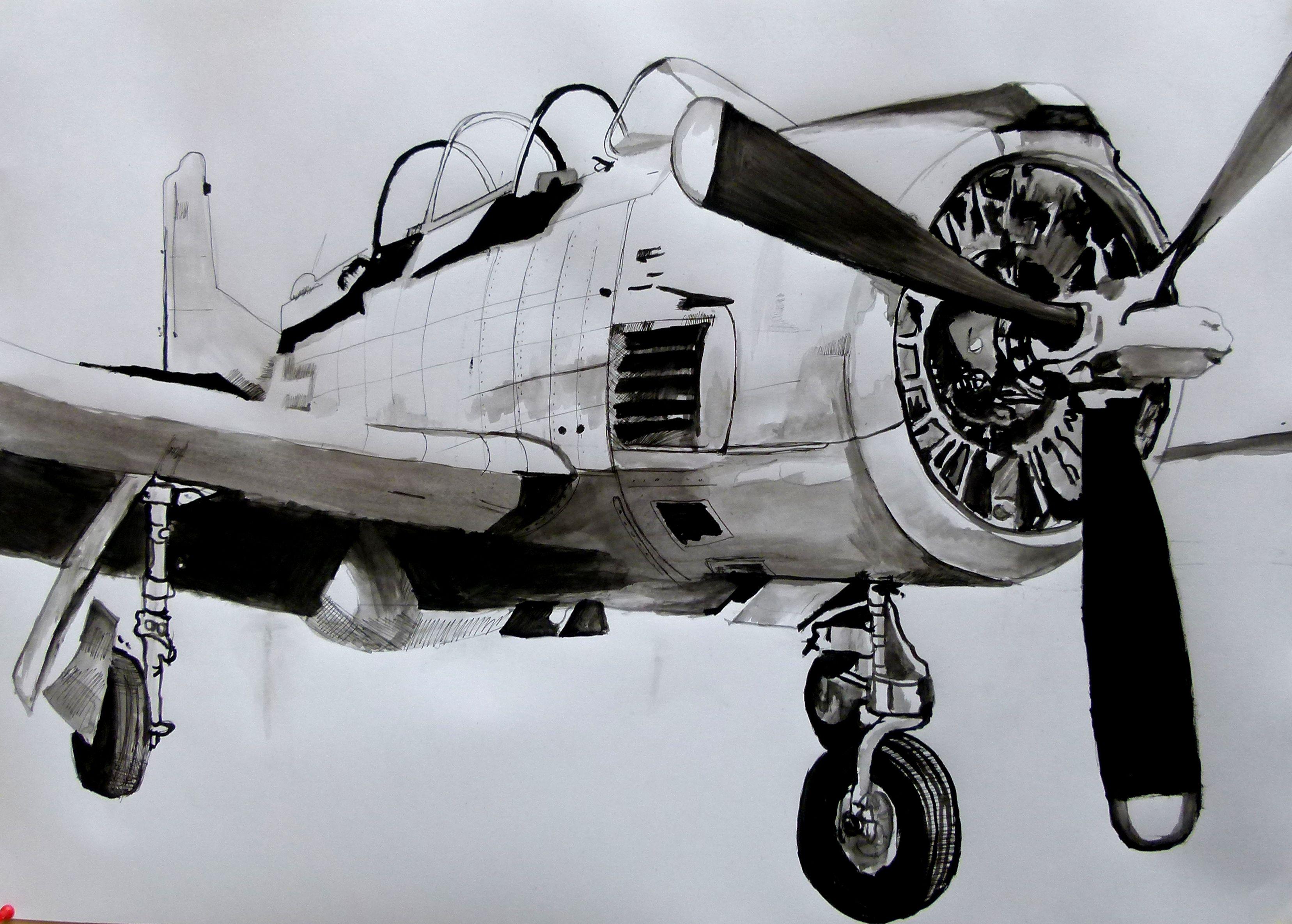 avión, Pintura, Acrílico sobre papel - Painting de Soso Kumsiashvili