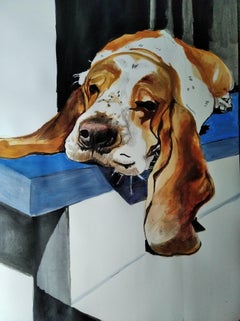 Bassethound, Gemälde, Acryl auf Papier