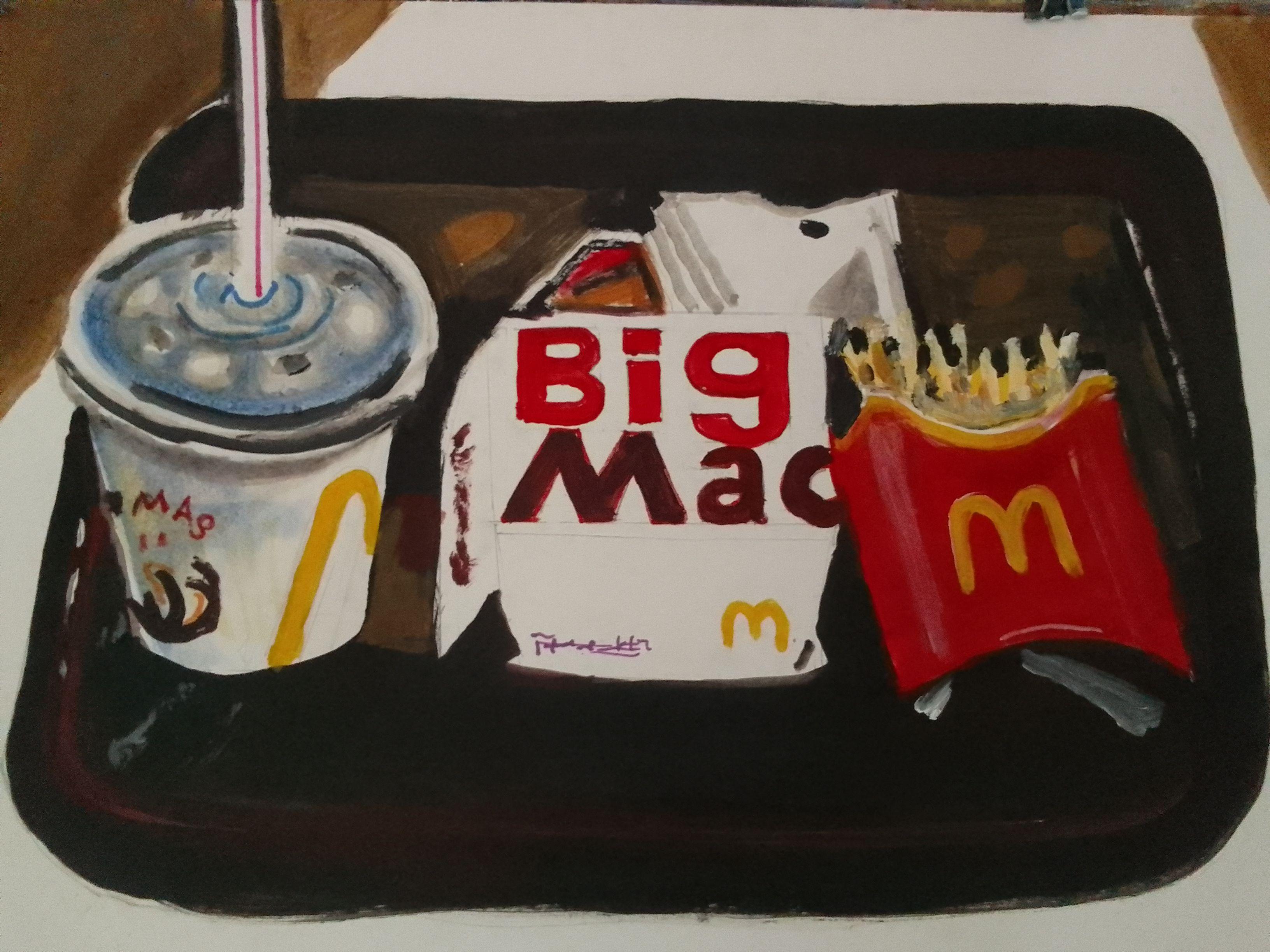 Big mac, Pittura, Acrilico su carta - Painting di Soso Kumsiashvili