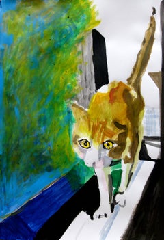 Cat, Painting, Acrylic on Paper