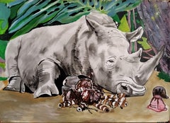 Rhinoceros, Gemälde, Acryl auf Papier