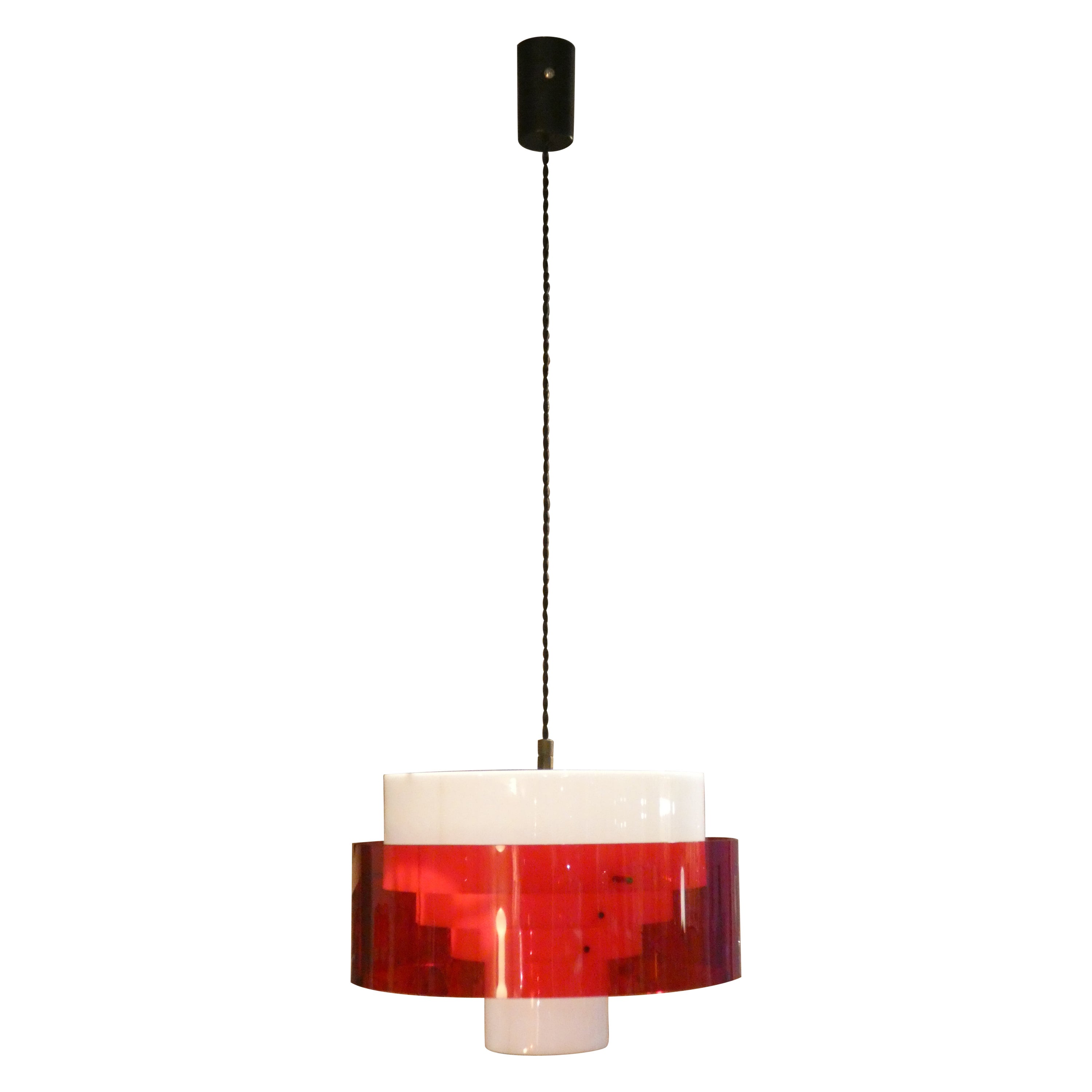 Sospensione Mid-Century in metacrilato e ottone, Stilnovo in vendita
