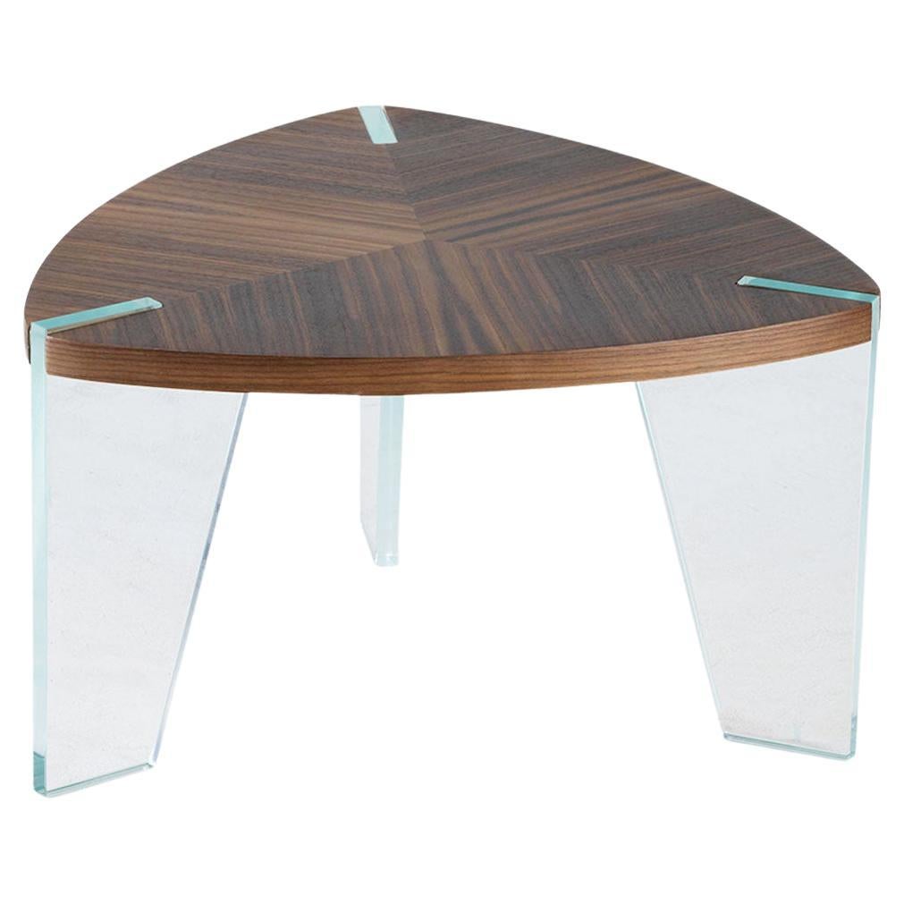 Table basse Sospeso en bois massif, finition naturelle en noyer, contemporaine