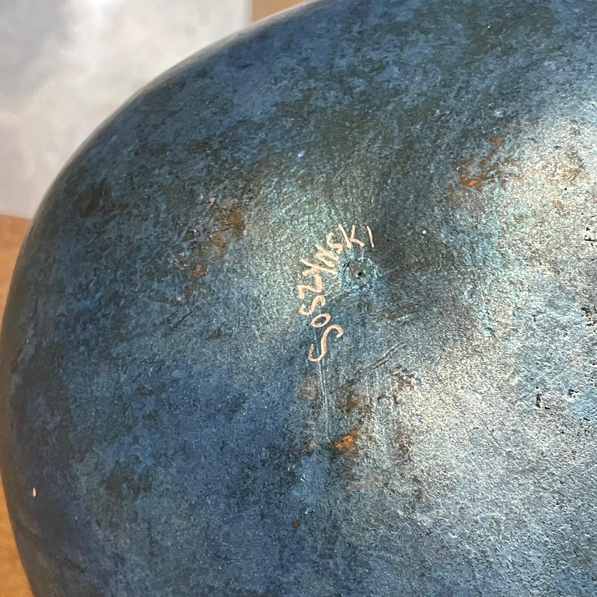 Paint Soszynski Gourd Art Galloping Horses in Metallic Blue Artist Signed 1980s