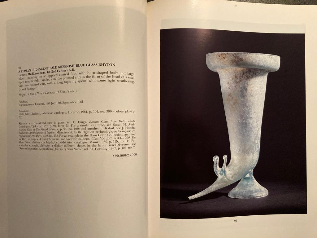 Paper Sotheby's Antiquities Catalog Benzina Collection of Ancient Glass July 1994 For Sale