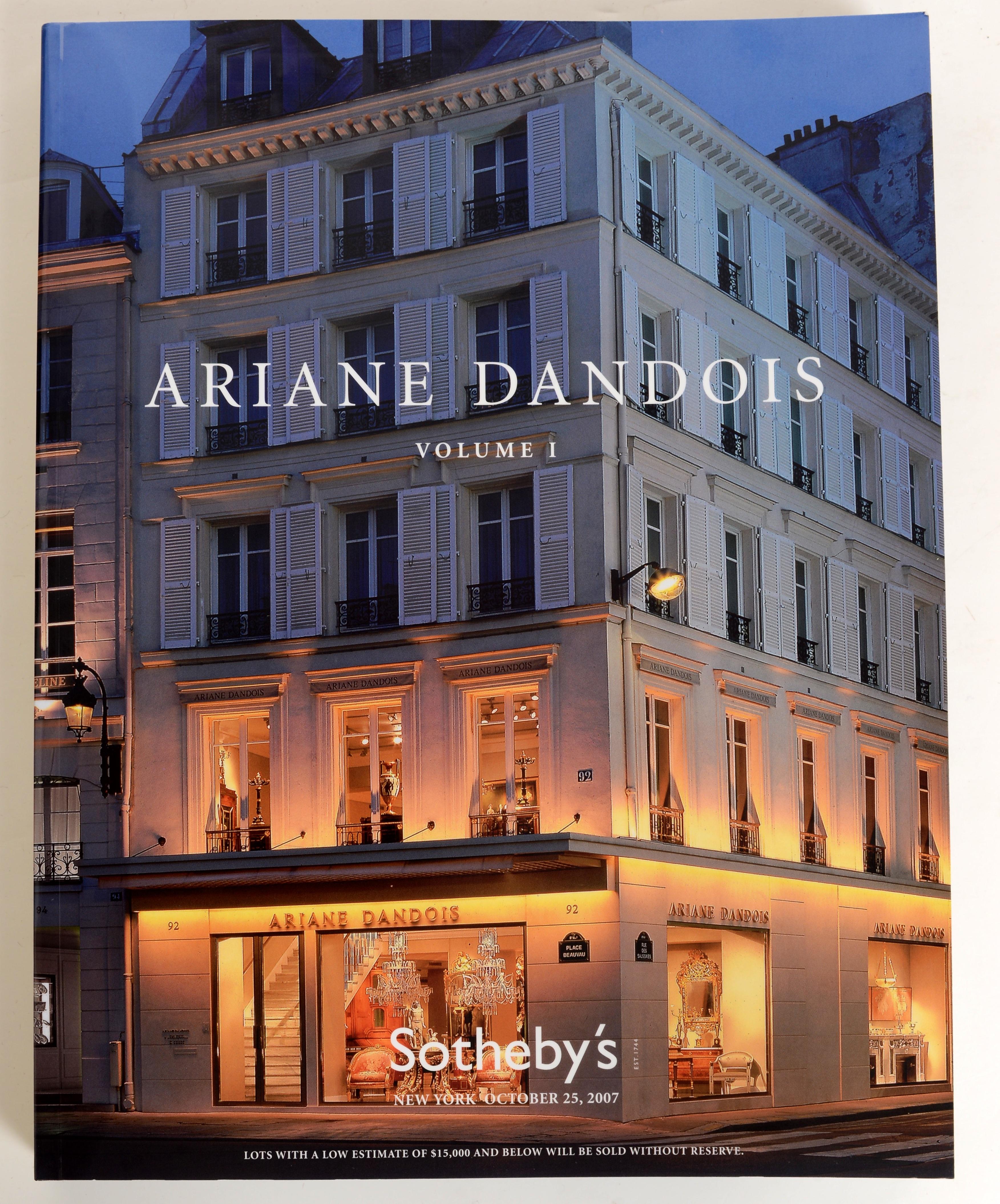 Sotheby's Ariane Dandois, October 2007, Volumes I and II. Pair of 1st Ed softcover auction catalogs with slipcase. Sotheby’s New York presented a sale of property from the legendary Galerie Ariane Dandois in Paris. Following a decision to close her