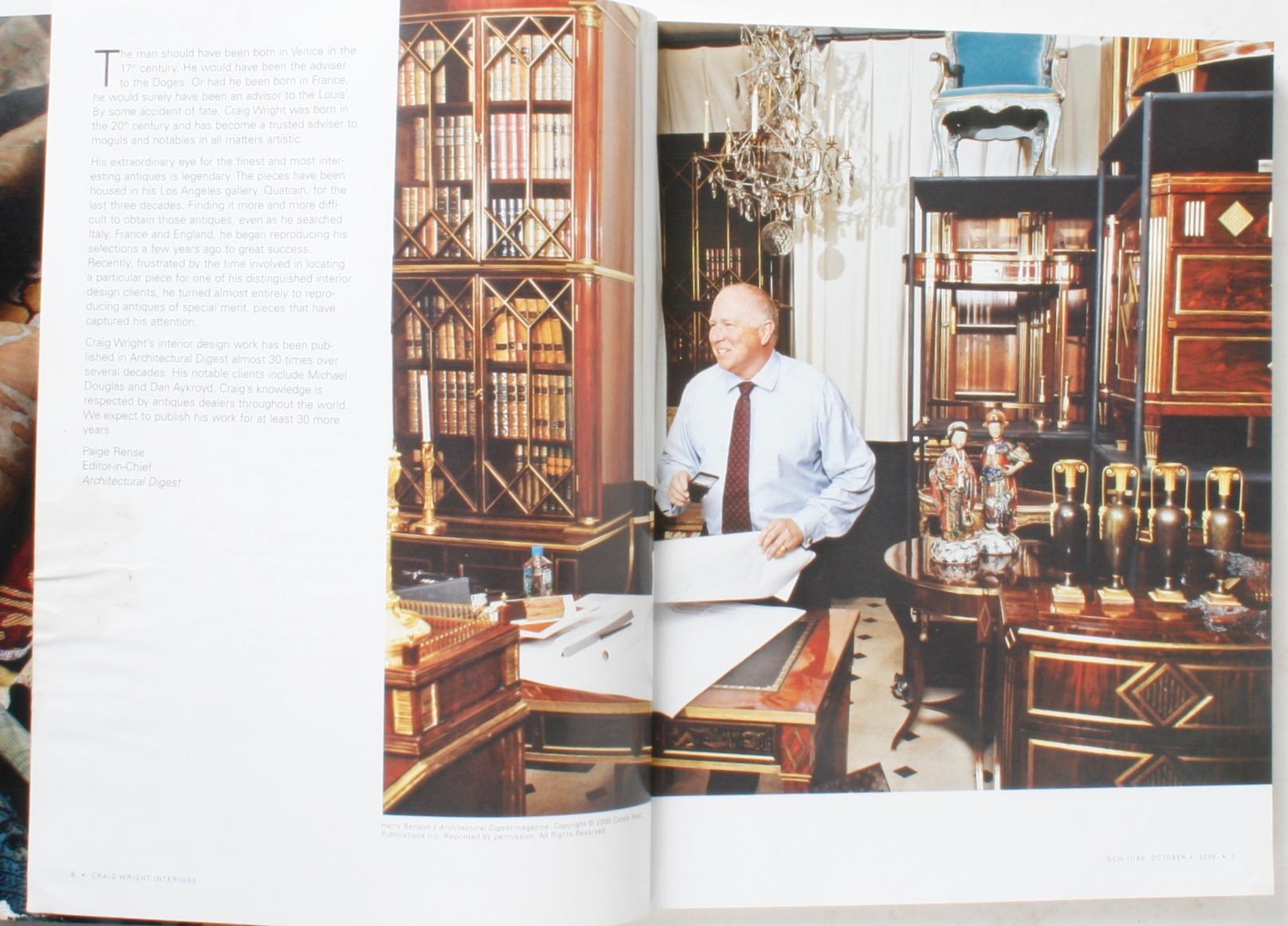 Sotheby's: Craig Wright Interiors, New York: October 4, 2006. Softcover auction catalogue with results. 212 pages of: Russian, Italian, French and English 18th and early 19th century furniture. Many of the pieces come from Wright’s own personal