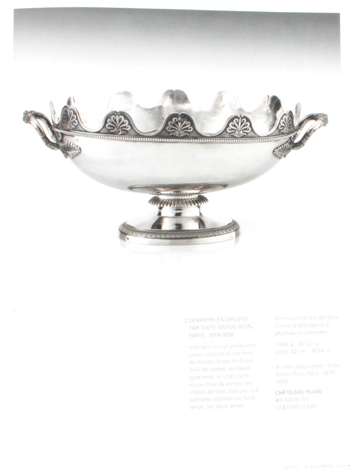Sotheby's Geneva; Important European Silver From the Diane Collection. Geneva: Sotheby's, 2005. Softcover with French and English text. 107 pp. The single-owner sale includes silver chocolate pots, a large circular silver-gilt tray from the