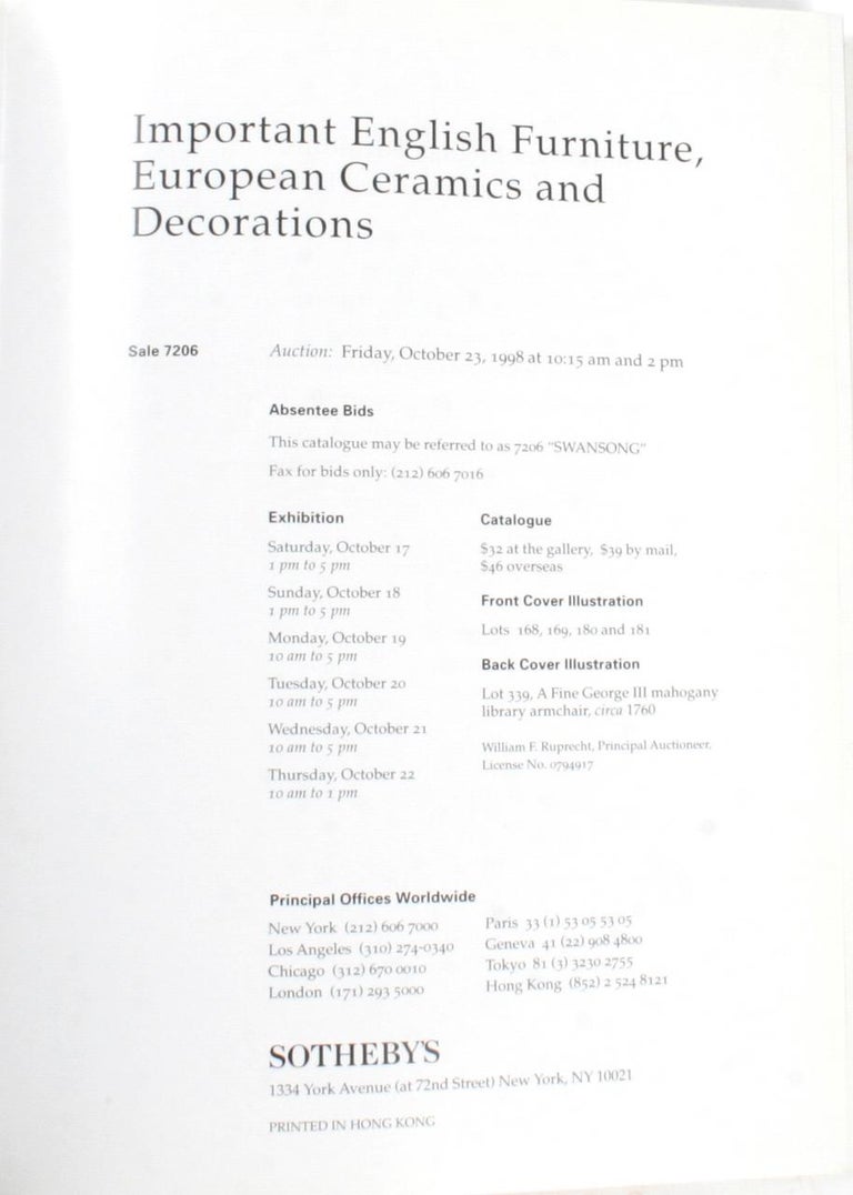 Sotheby S Important English Furniture European Ceramics And Decorations For Sale At 1stdibs