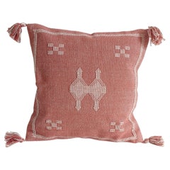 Marokkanisches Leinenkissen im Sotogrande-Stil in Rosa und Creme, handgefertigt