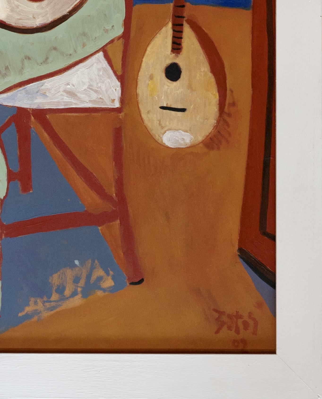 Rembetis - Beige Figurative Painting par Sotos Zachariadis