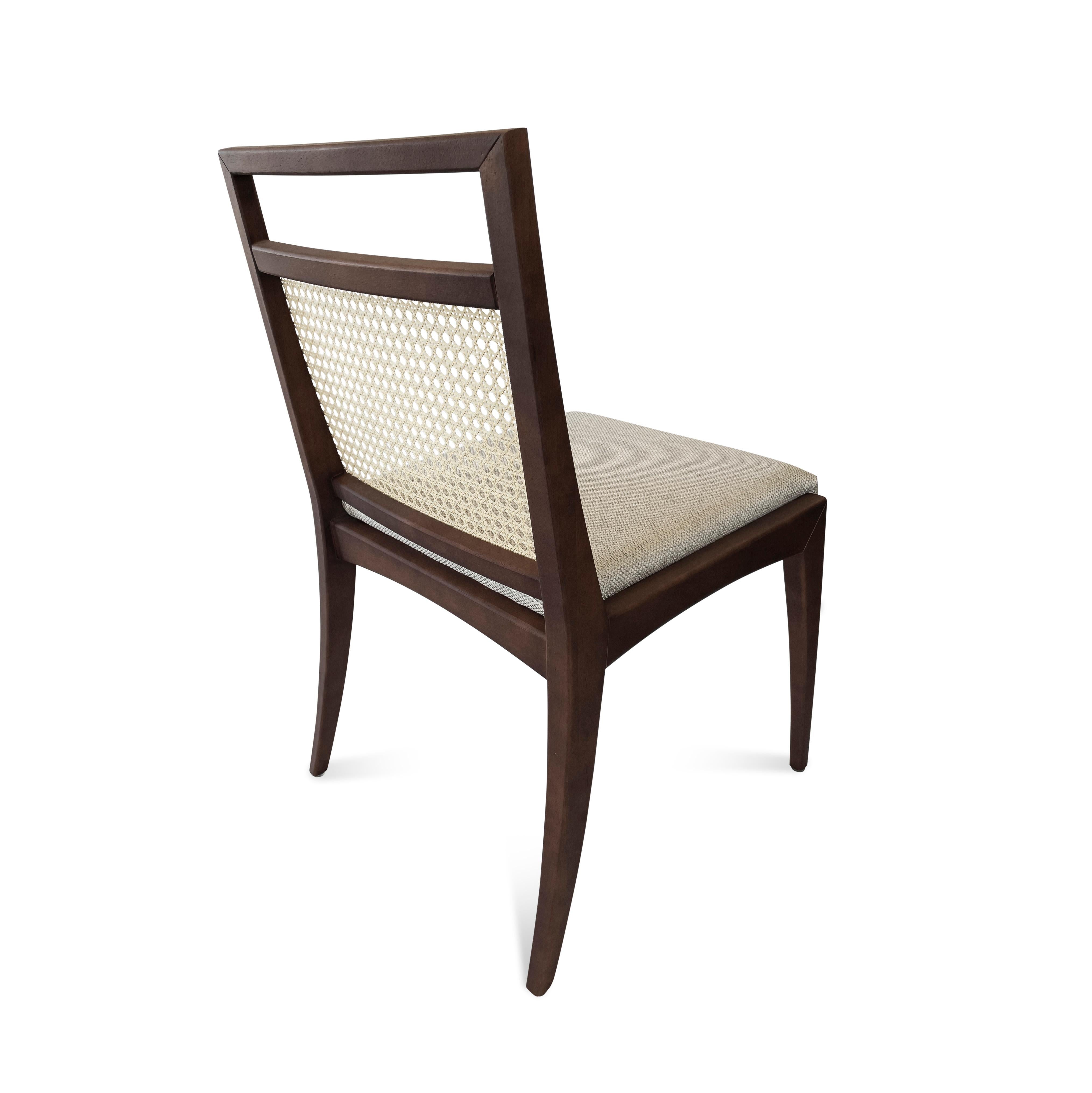 Sotto Cane-Back Dining Chair in Walnut Wood Finish with Oatmeal Fabric, Set of 2 In New Condition For Sale In Miami, FL