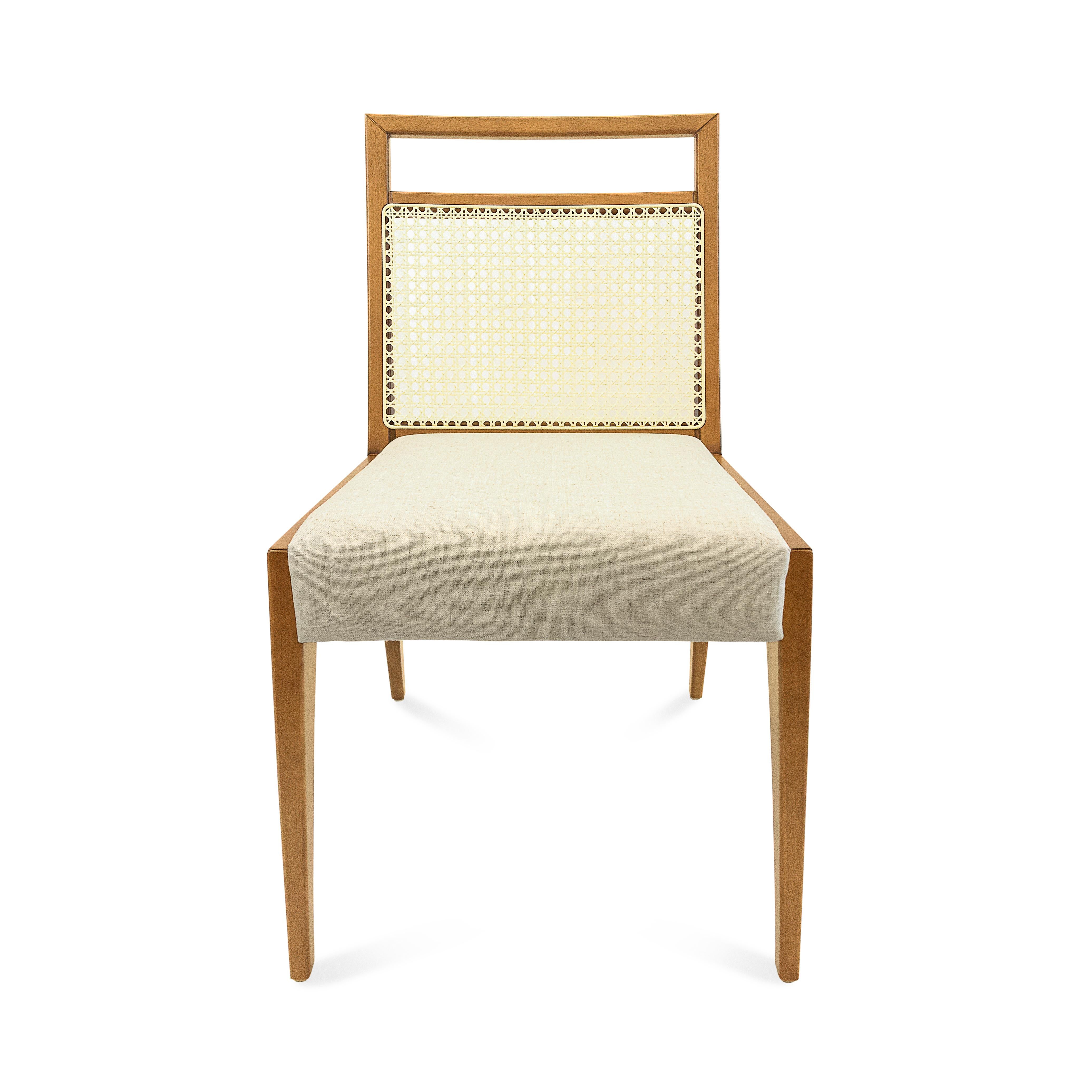 Brazilian Sotto Cane-Back Dining Chair with Open Top Rail in Oak Finish and Oatmeal Seat