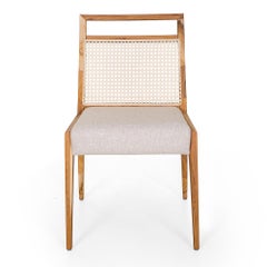 Pair of Teak Cane-Back Dining Chairs in Beige Upholstery – Sotto Collection