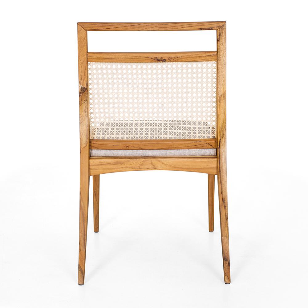 Sotto Cane-Back Dining Chair in Teak Wood and Light Beige Fabric, Set of 2 In New Condition For Sale In Miami, FL