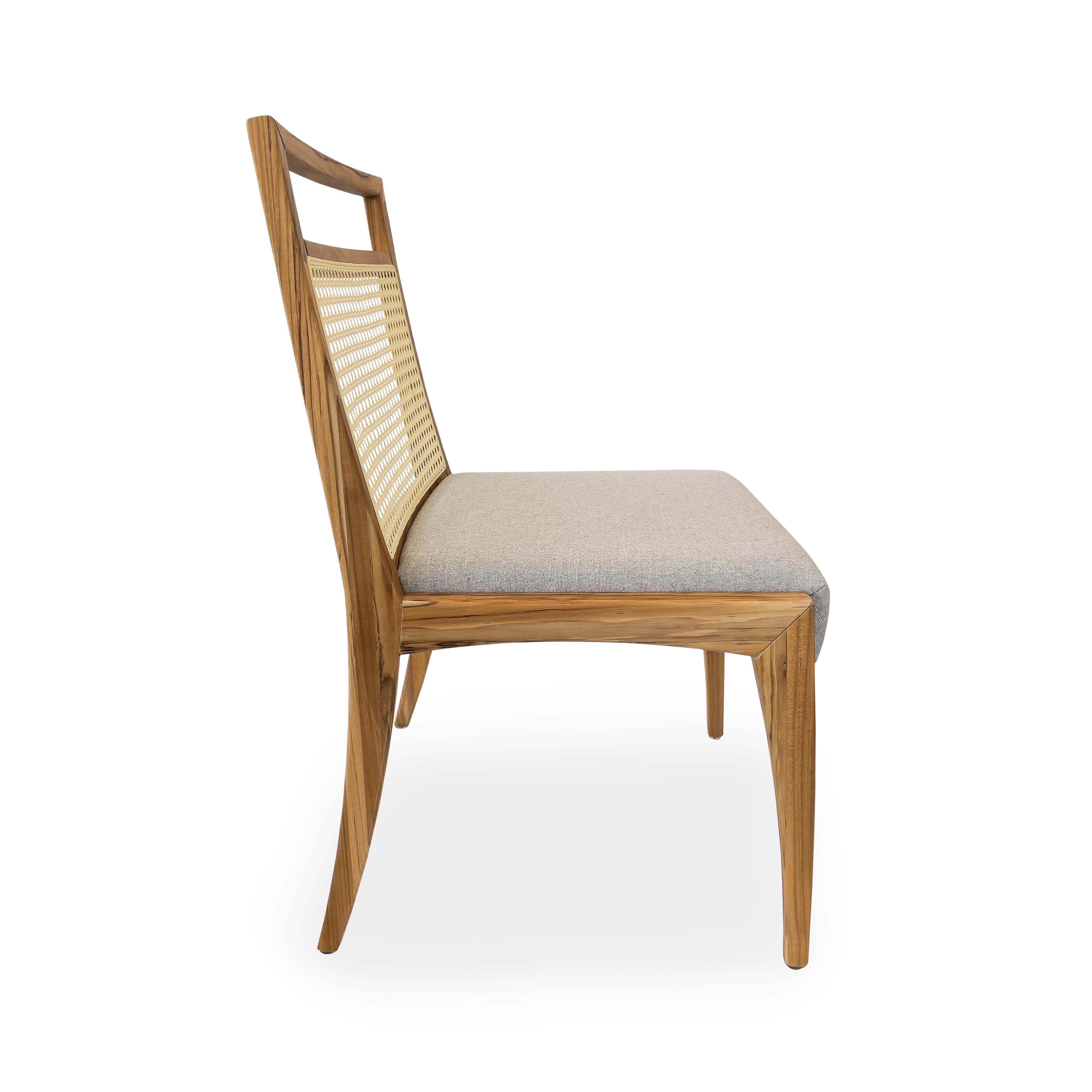 Sotto Cane-Back Dining Chair in Teak Wood with Light Gray Fabric, set of 2 For Sale 1