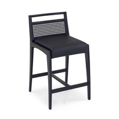 Customizable Black Counter Stool with Faux Leather and Cane Backrest, Sotto Line