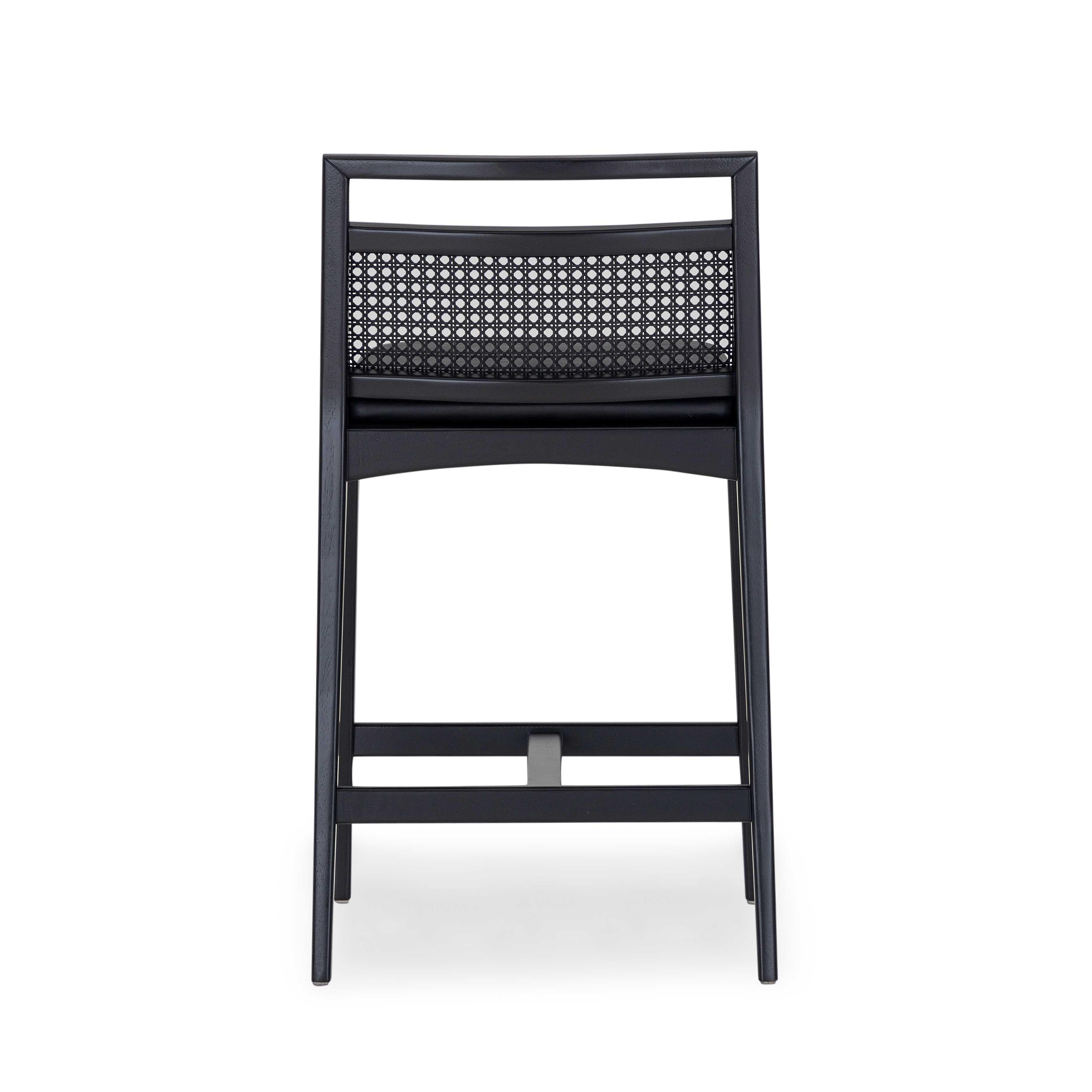 Customizable Black Counter Stool with Faux Leather and Cane Backrest, Sotto Line In New Condition For Sale In Miami, FL