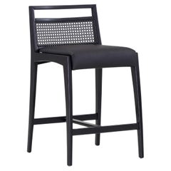 Taburete de mostrador negro personalizable con piel sintética y respaldo de caña, línea Sotto
