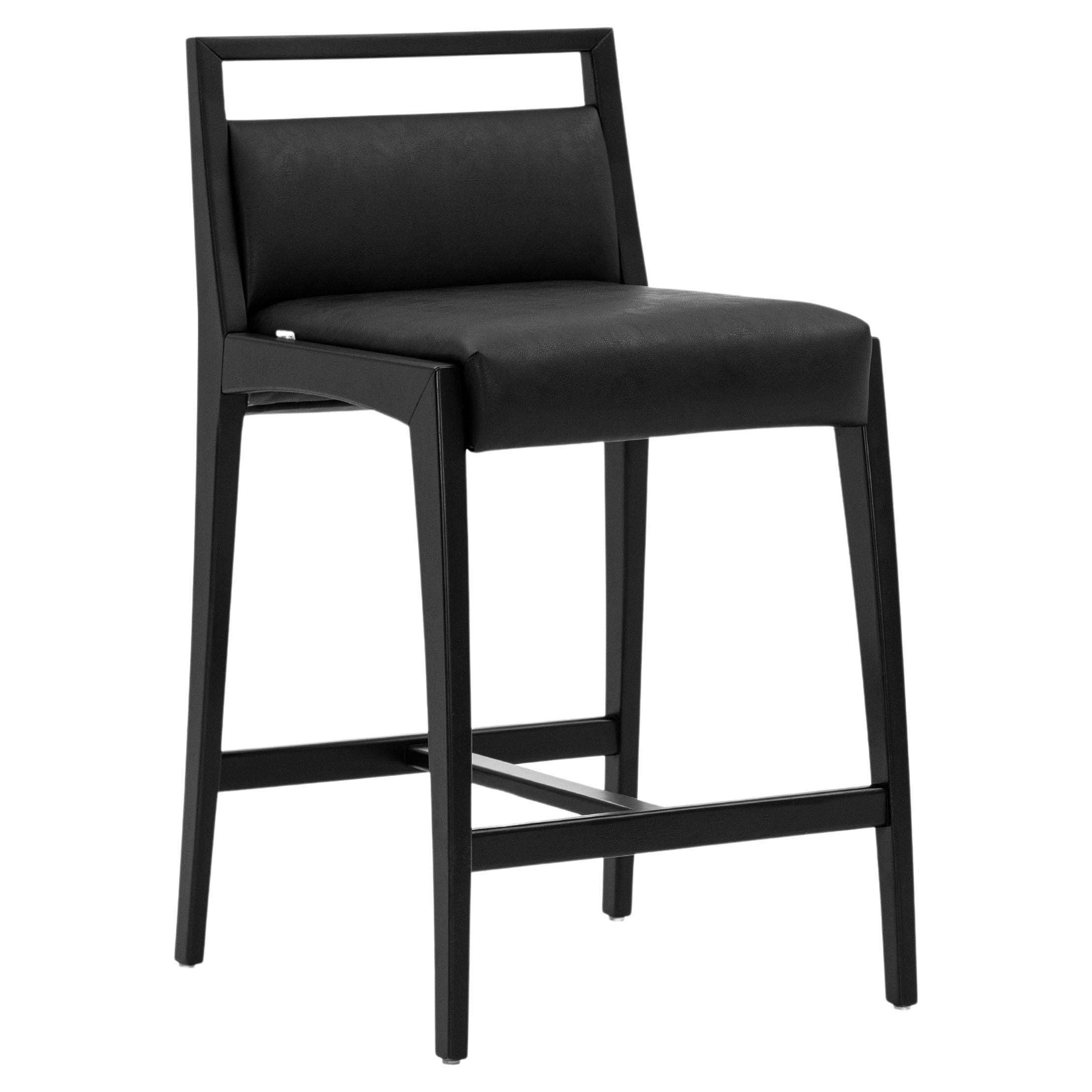 Black Matte Counter Height Stool with Black Faux Leather - Sotto Line