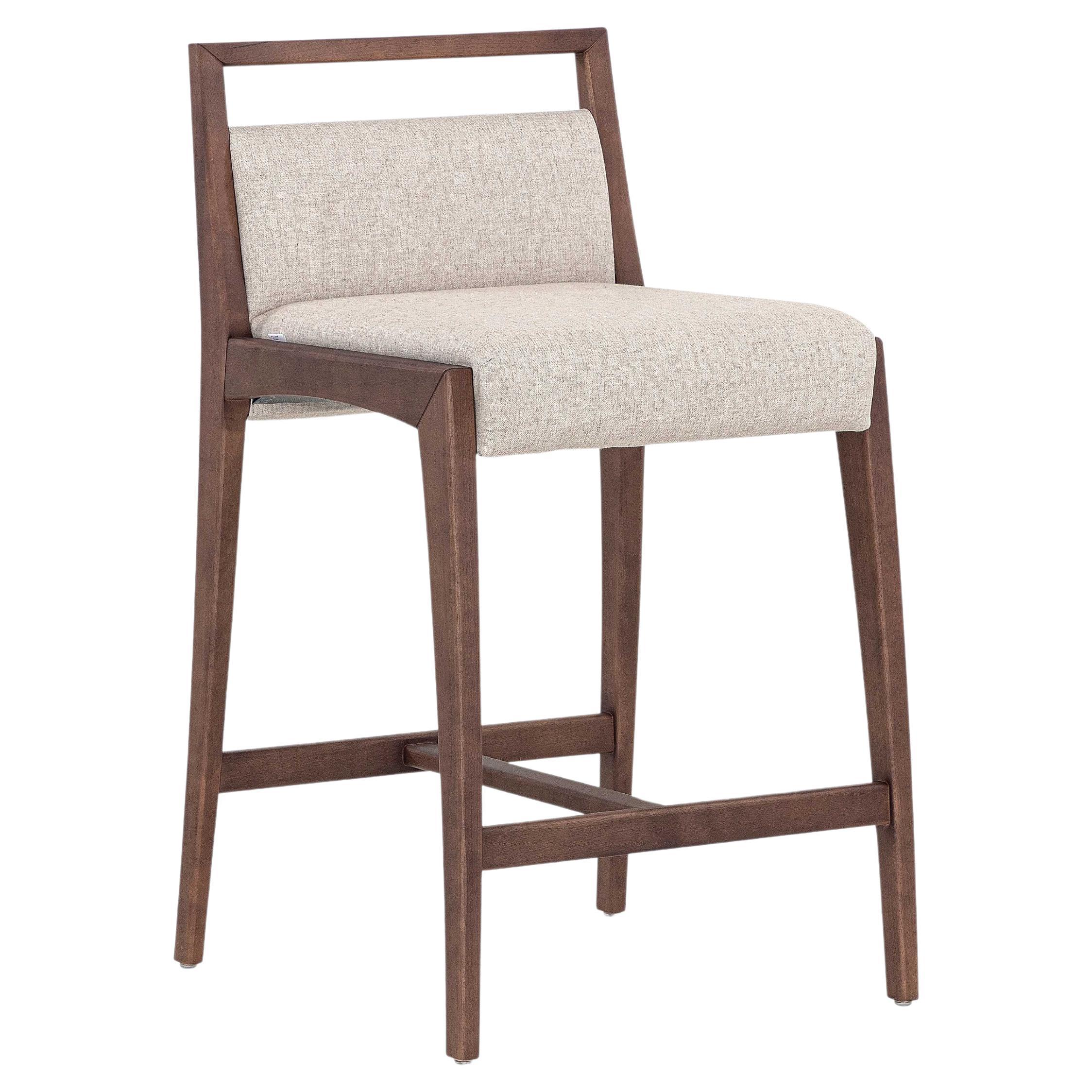 Customizable Walnut Finish Counter Stool with Beige Upholstery, Sotto Design