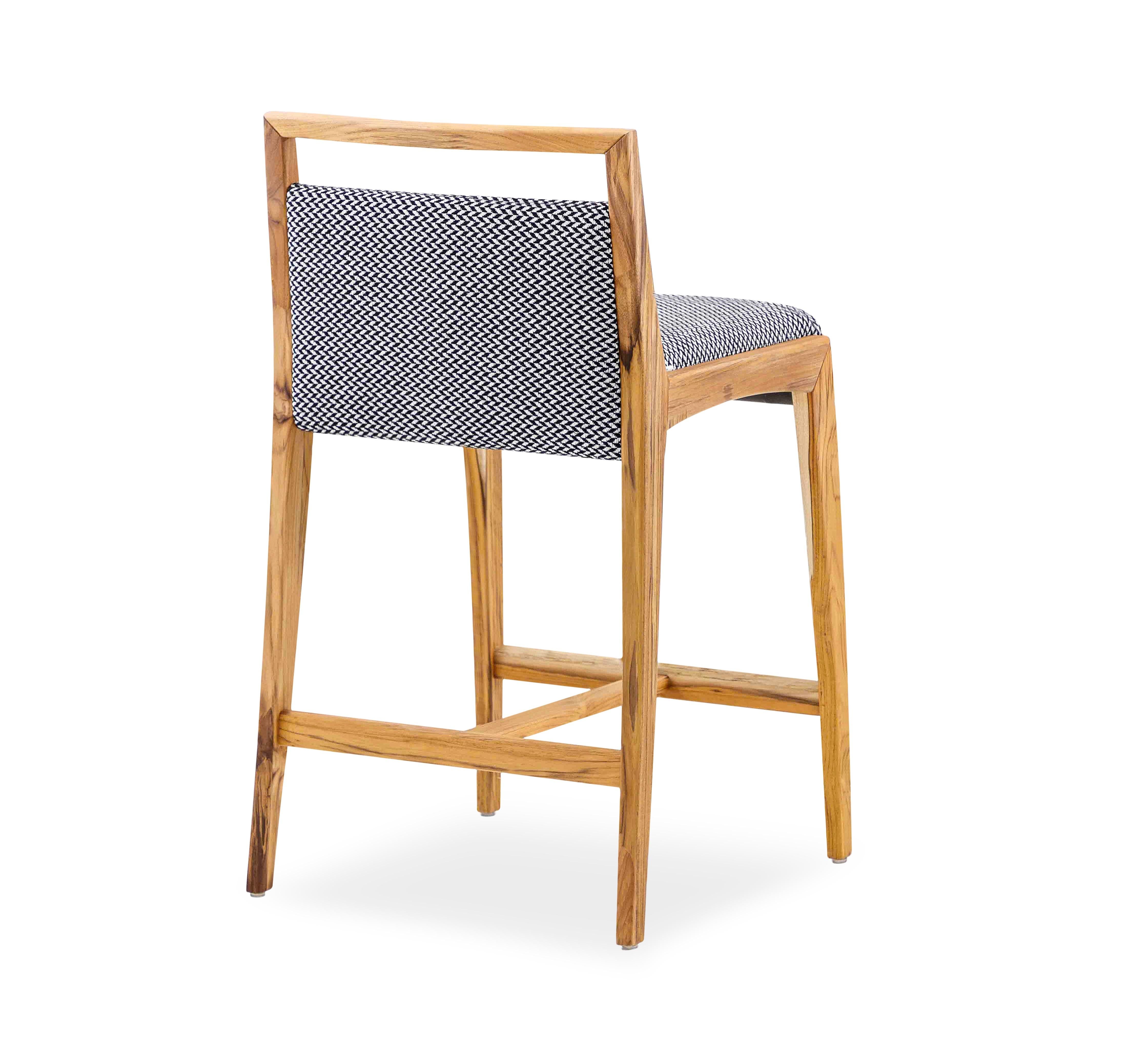 Contemporary Sotto Counter Stool Dark Gray Fabric and Teak Solid Wood For Sale