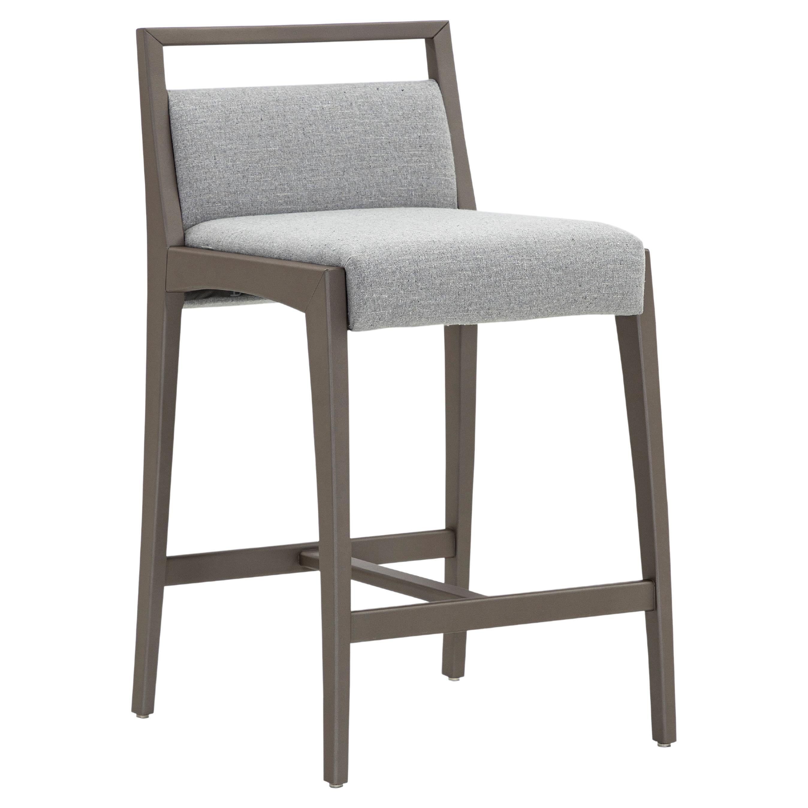 Sotto Counter Stool Gray Fabric and Chocolate Colored Wood For Sale