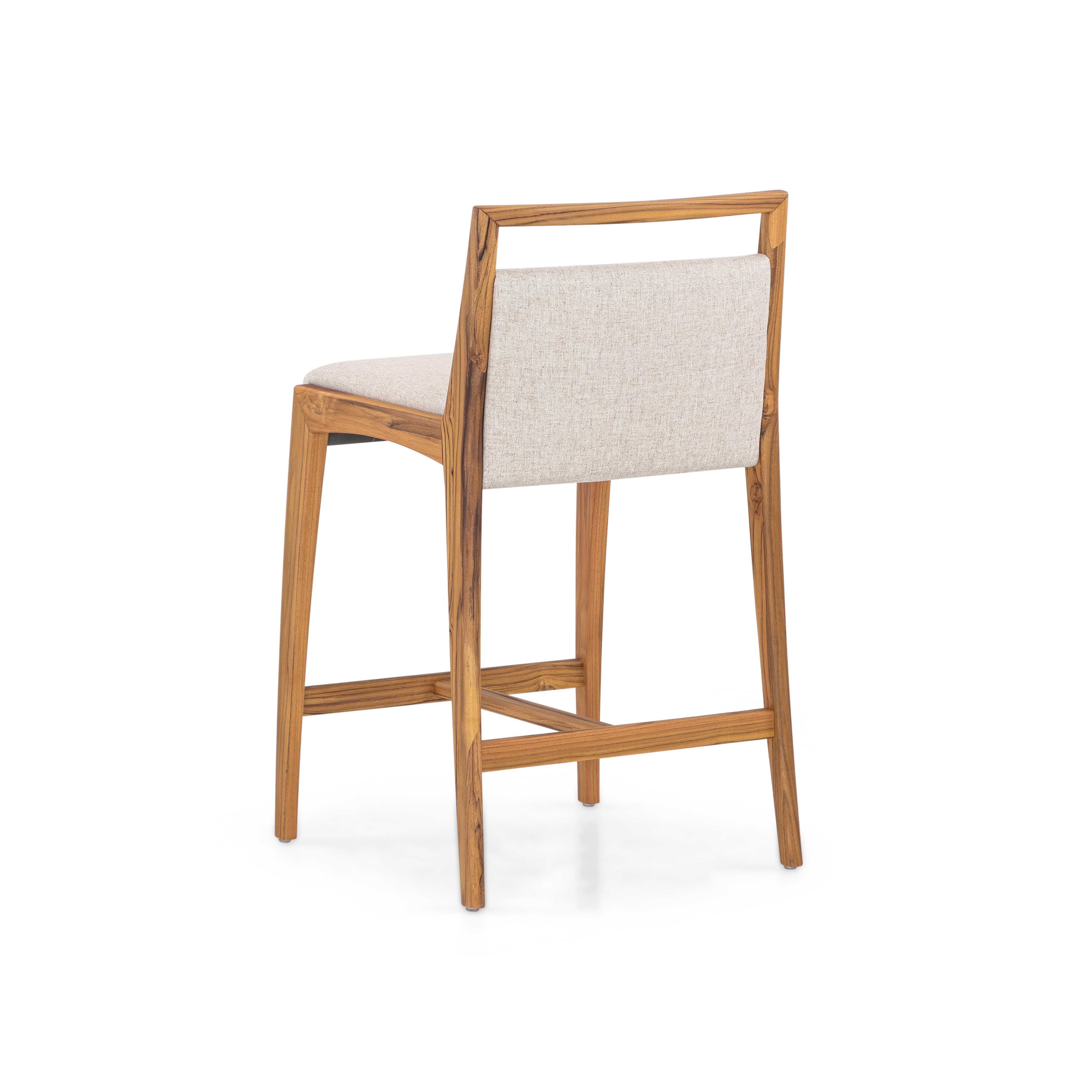 Teak Wood Customizable Counter Stool with Light Beige Upholstery, Sotto Line In New Condition For Sale In Miami, FL