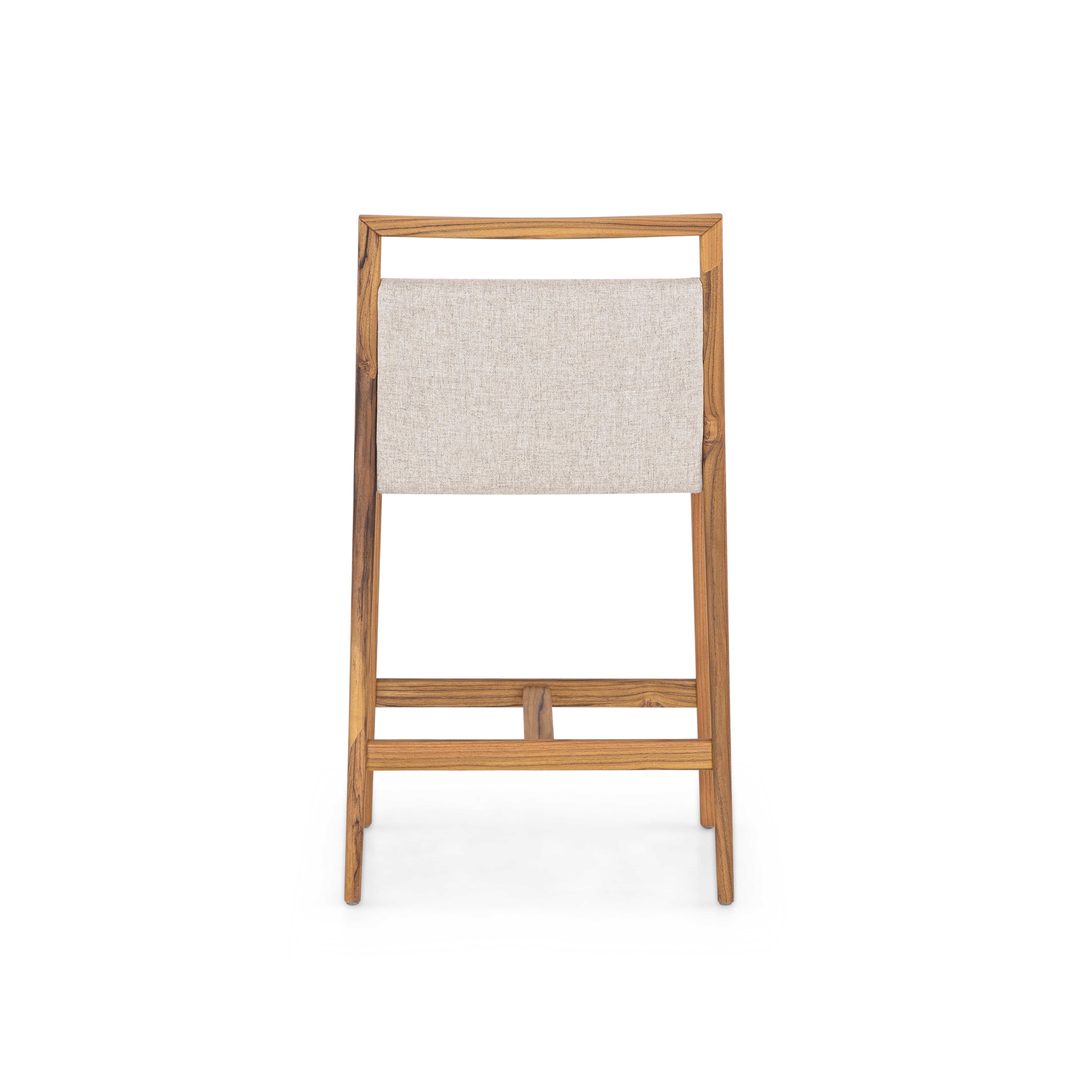 Contemporary Teak Wood Customizable Counter Stool with Light Beige Upholstery, Sotto Line For Sale