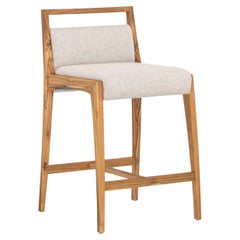 Taburete de Mostrador Personalizable de Madera de Teca con Tapizado Beige Claro, Línea Sotto