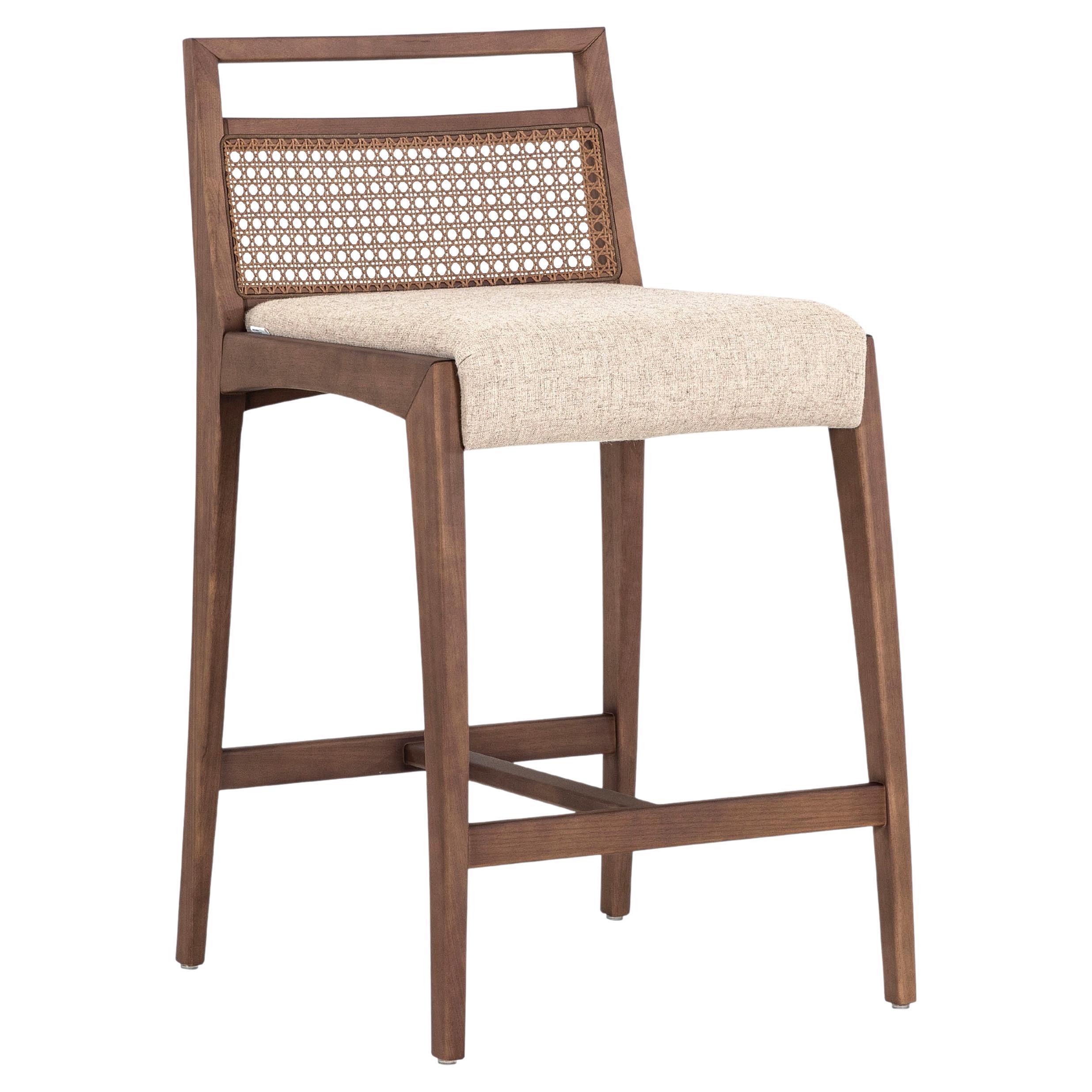 Tabouret de comptoir de comptoir beige et bois de noyer massif