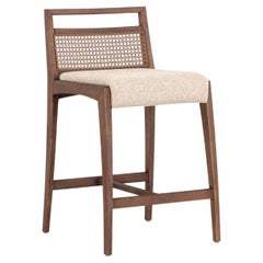 Sotto Counter Stool Beige Fabric and Walnut Solid Wood