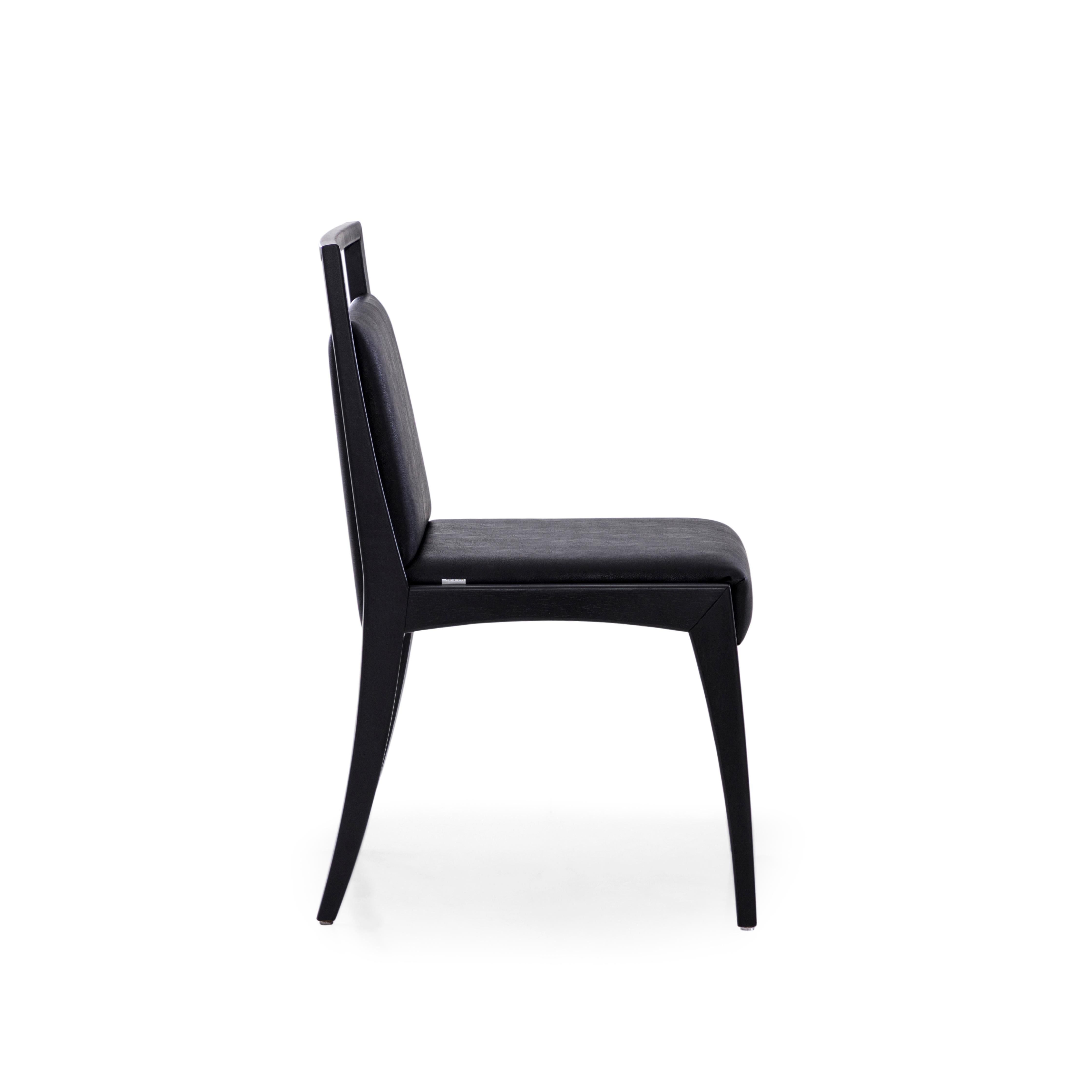 Brazilian Sotto Dining Chair with Open Top Rail in Black Wood Finish, Set of 2 For Sale