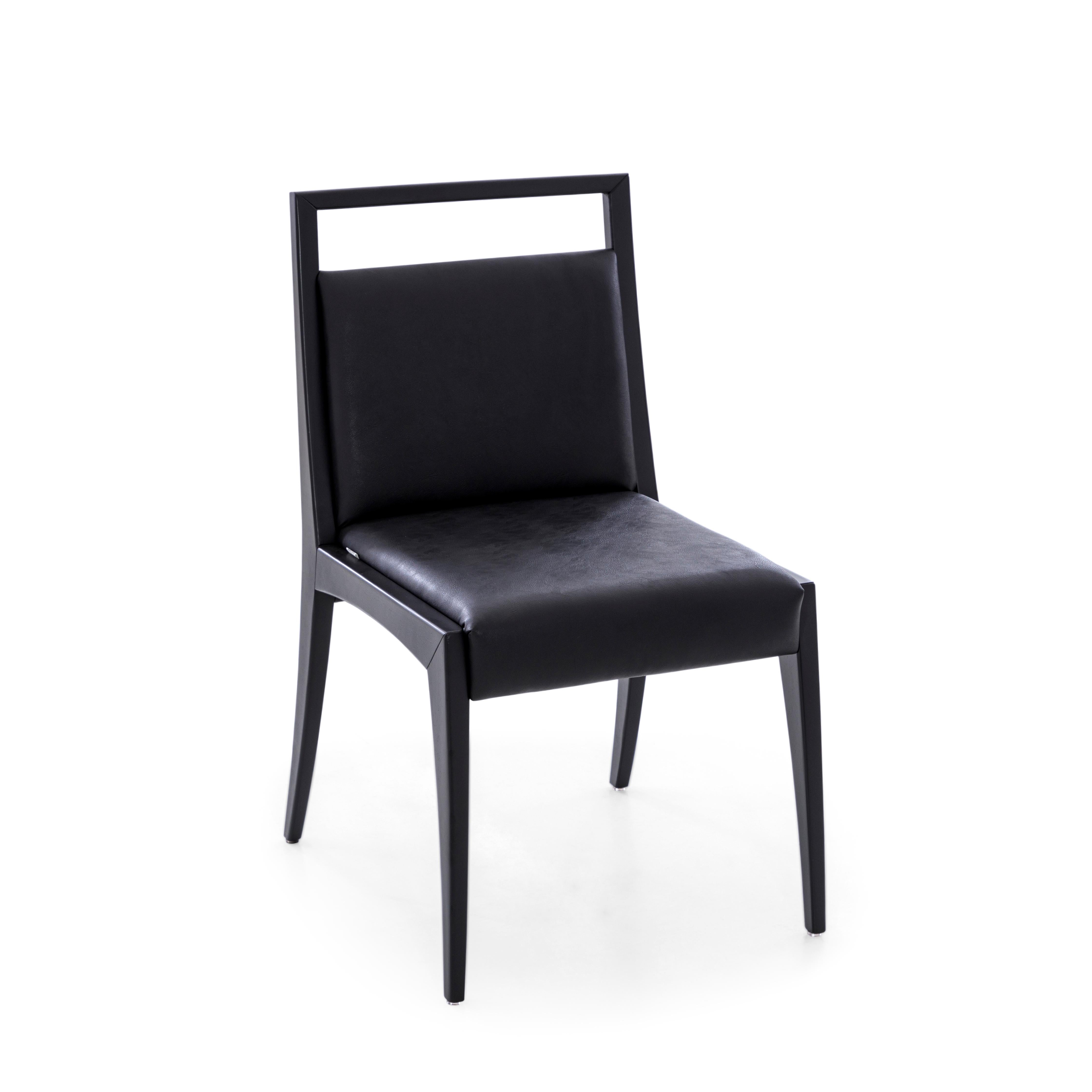 Upholstery Sotto Dining Chair with Open Top Rail in Black Wood Finish, Set of 2 For Sale