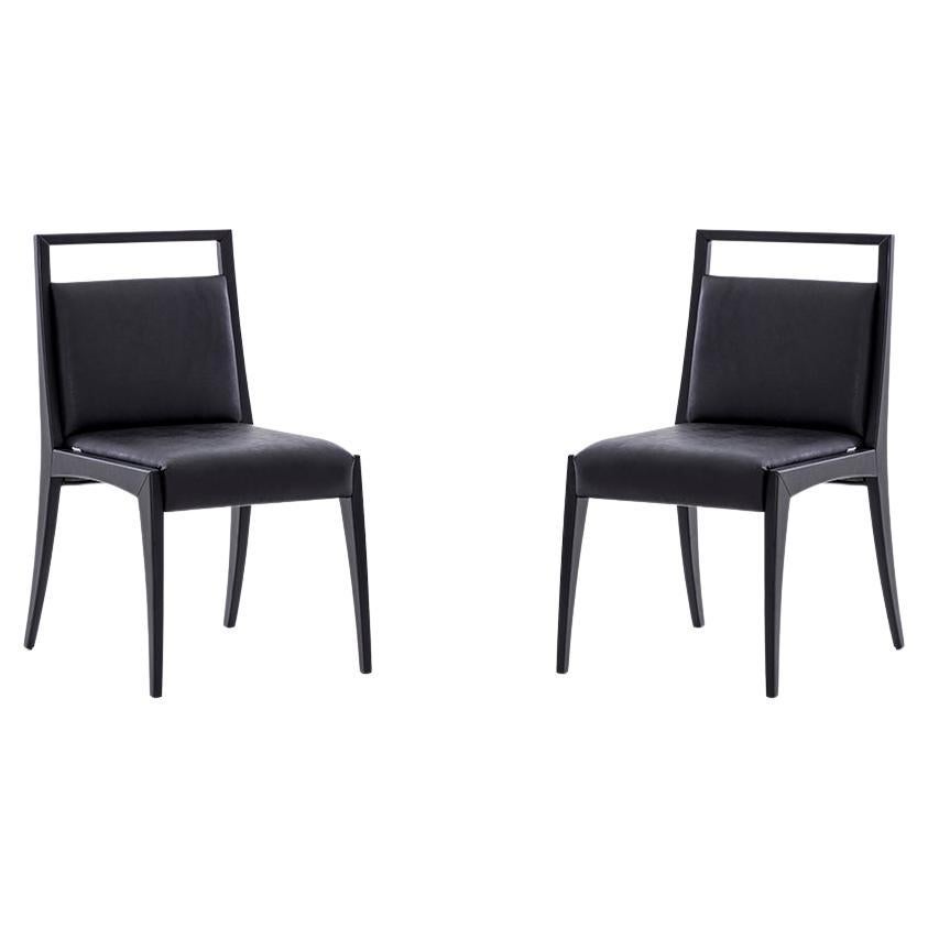Sotto Dining Chair with Open Top Rail in Black Wood Finish, Set of 2