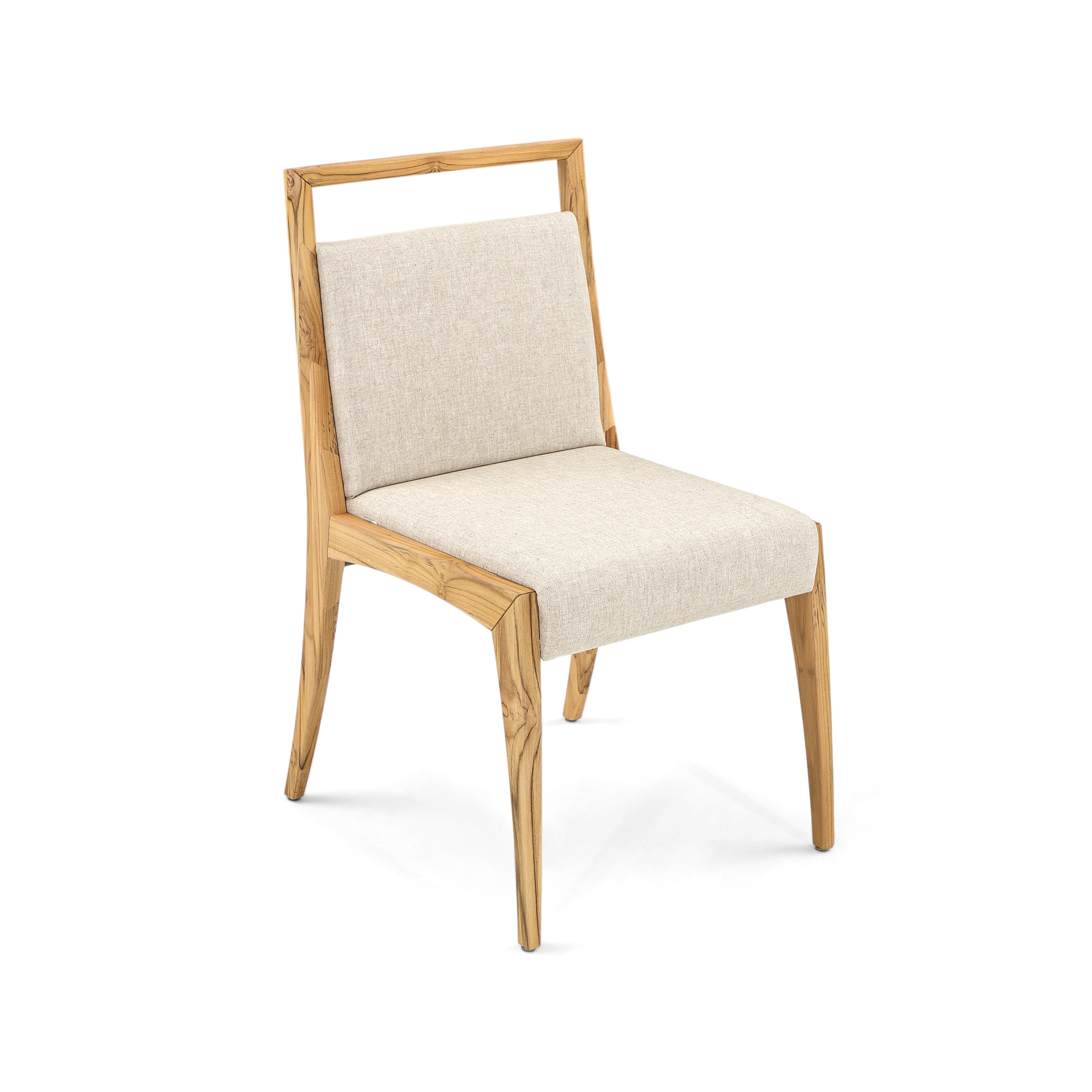 Sotto Dining Chair with a Teak Wood Finish and Beige Fabric, set of 2 In New Condition For Sale In Miami, FL