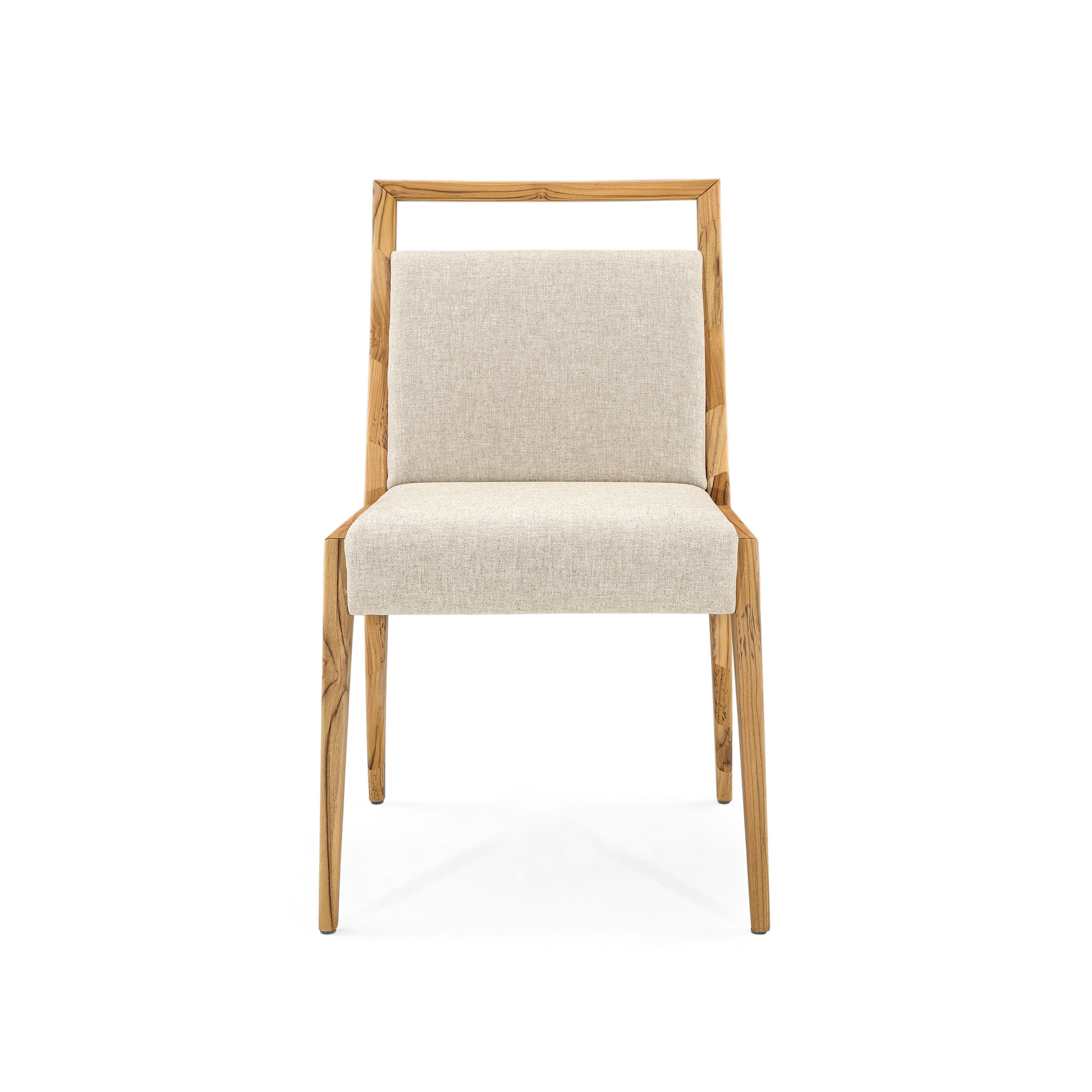 Sotto Dining Chair with a Teak Wood Finish and Beige Fabric, set of 2 For Sale 1