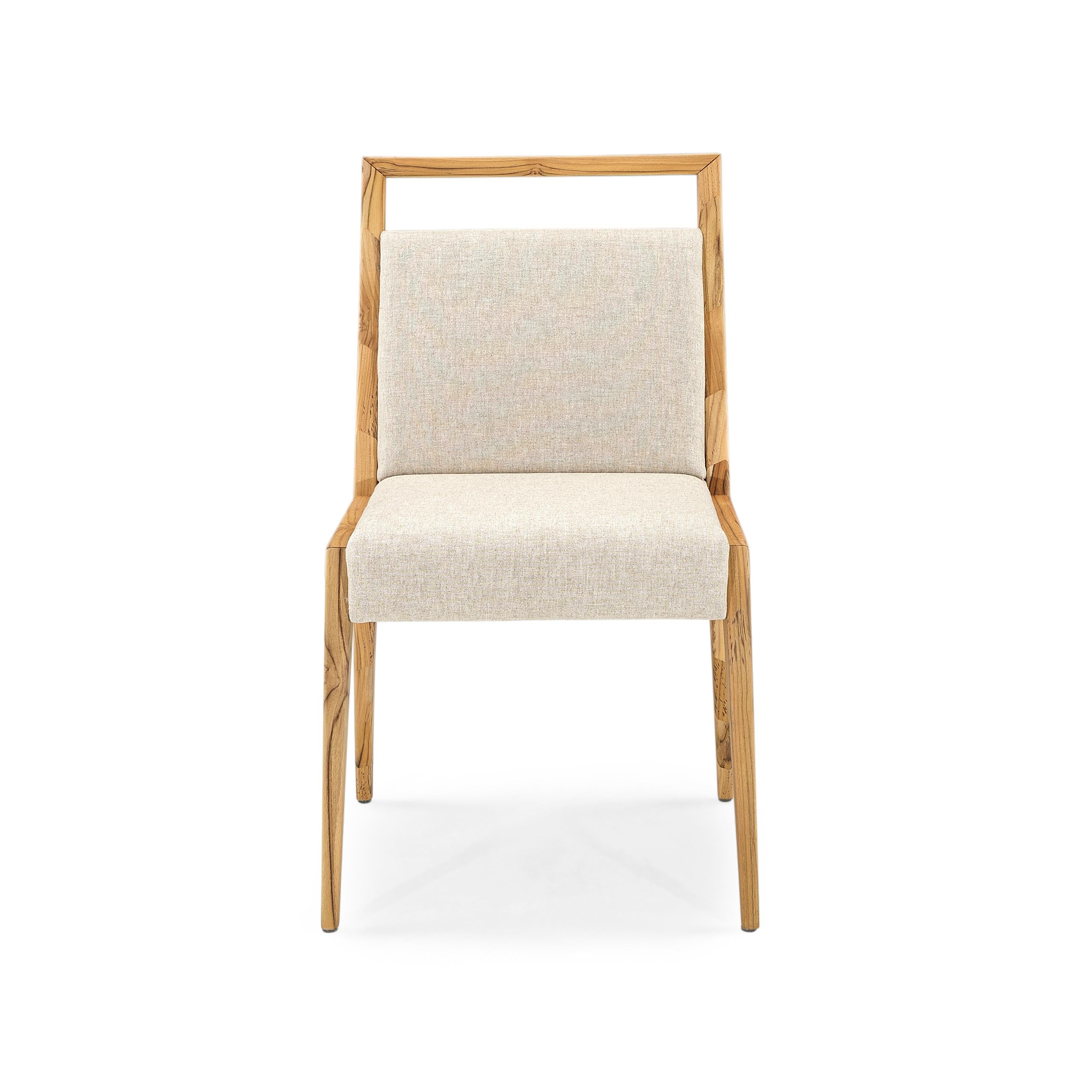 Sotto Dining Chair with a Teak Wood Finish and Beige Fabric, set of 2 For Sale 2