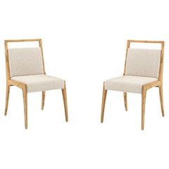 Sotto Dining Chair with a Teak Wood Finish and Beige Fabric, set of 2