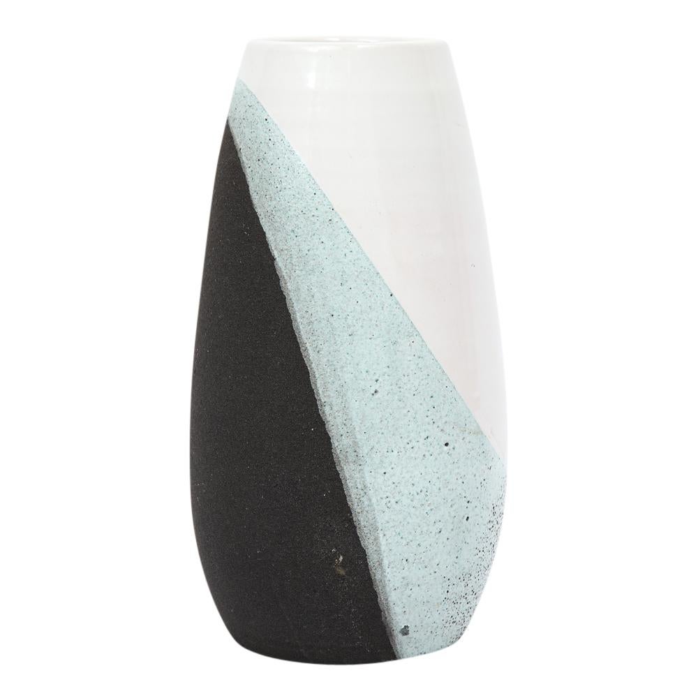 Mid-Century Modern Bitossi Vase, Ceramic, White, Green, Black, Textured, Signed For Sale