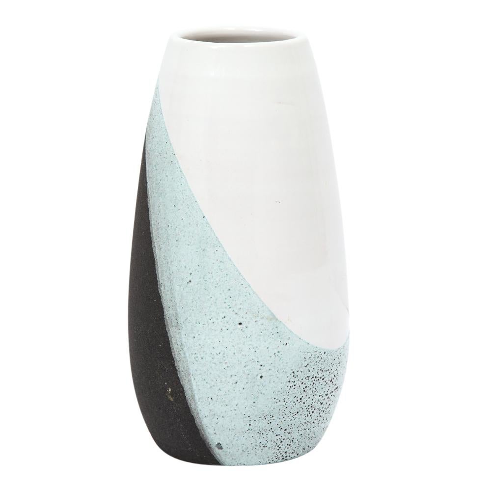 Italian Bitossi Vase, Ceramic, White, Green, Black, Textured, Signed For Sale