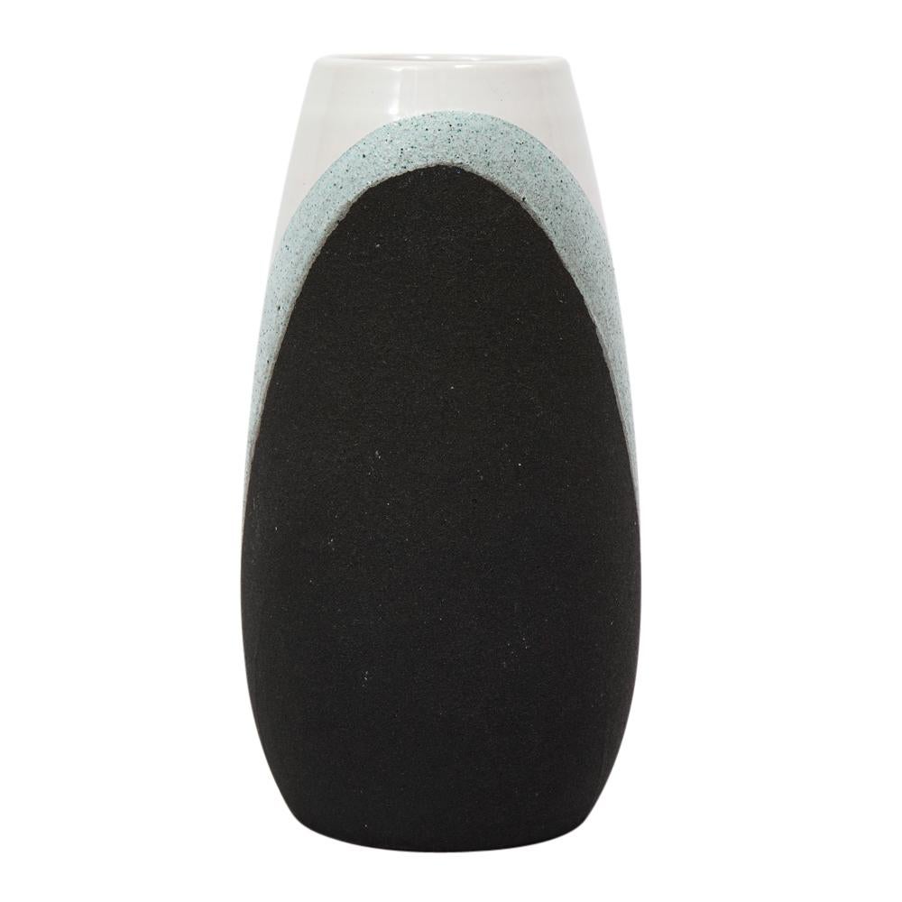 Vase Bitossi, céramique, blanc, vert, noir, texturé, signé en vente 1