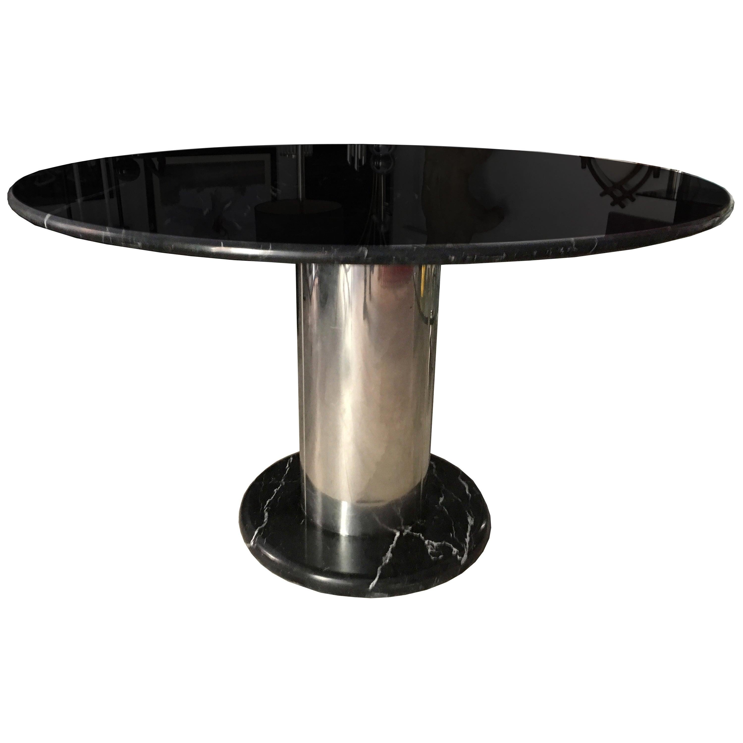 Sottsass Black Marble and Chrome Steel "Super Loto" Italian Table