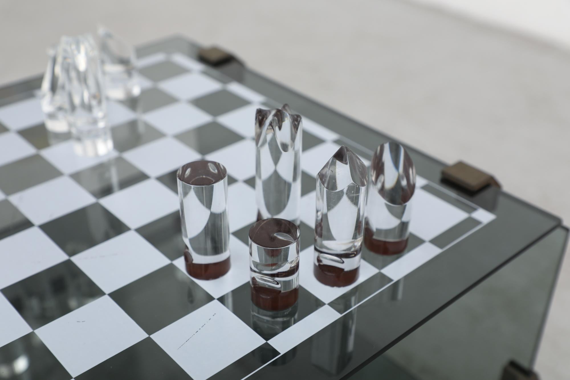 Sottsass Inspired 1970s Smoked Glass Chess Table 12