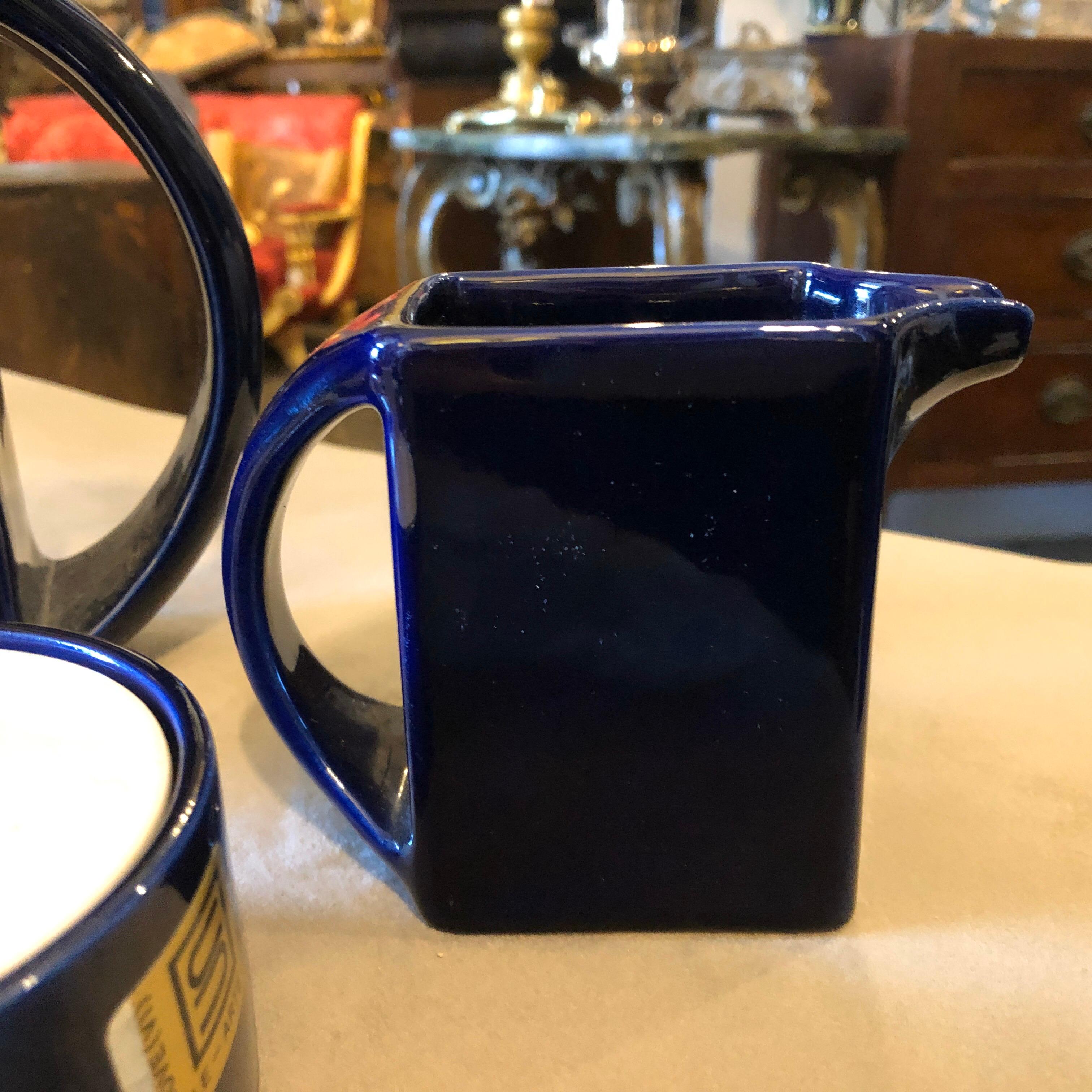 Post-Modern Sottsass Style Blue and White Ceramic Tea Set by Sele Arte, circa 1980